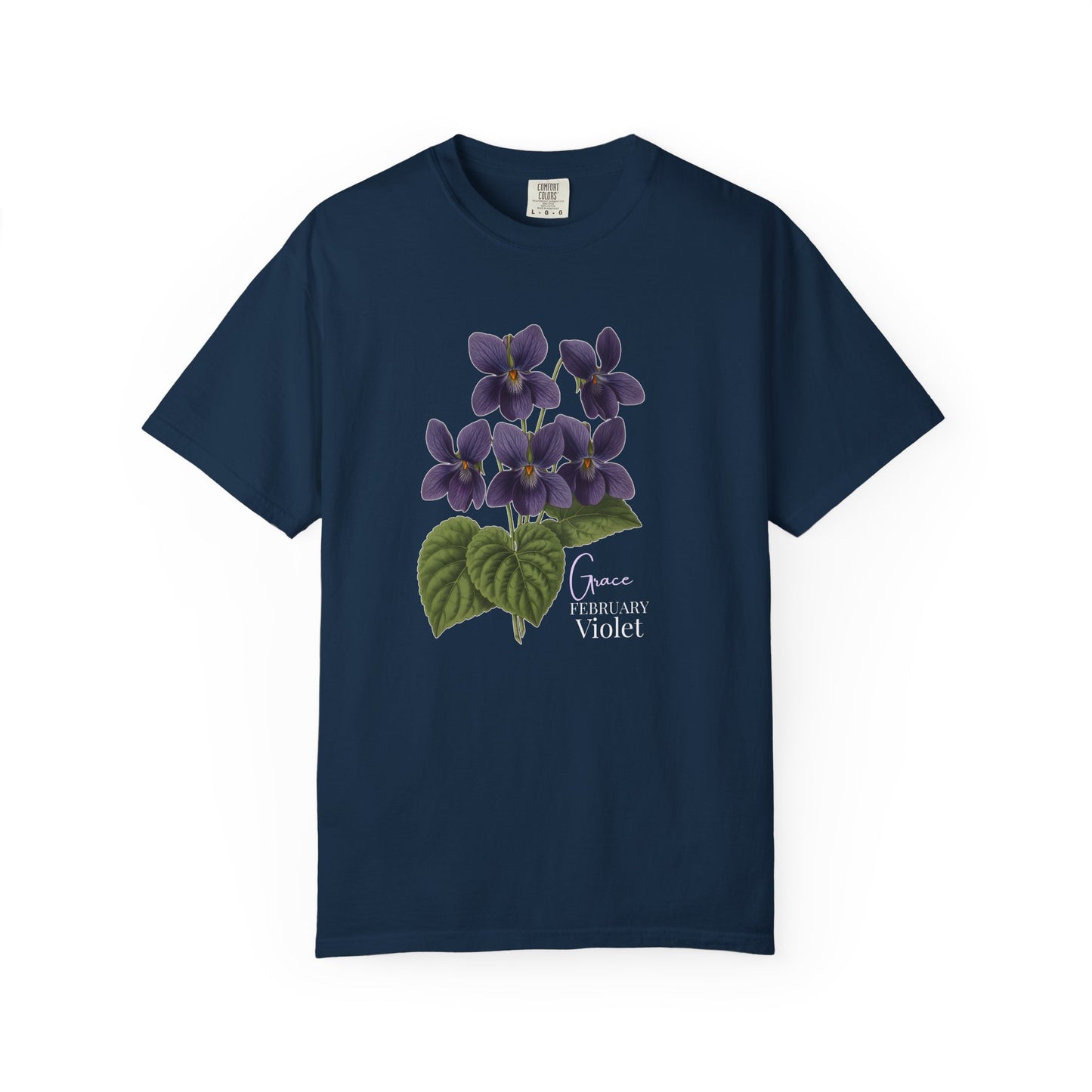 February Birth Flower Violet T-Shirt – Heavyweight Garment-Dyed Tee - 14694