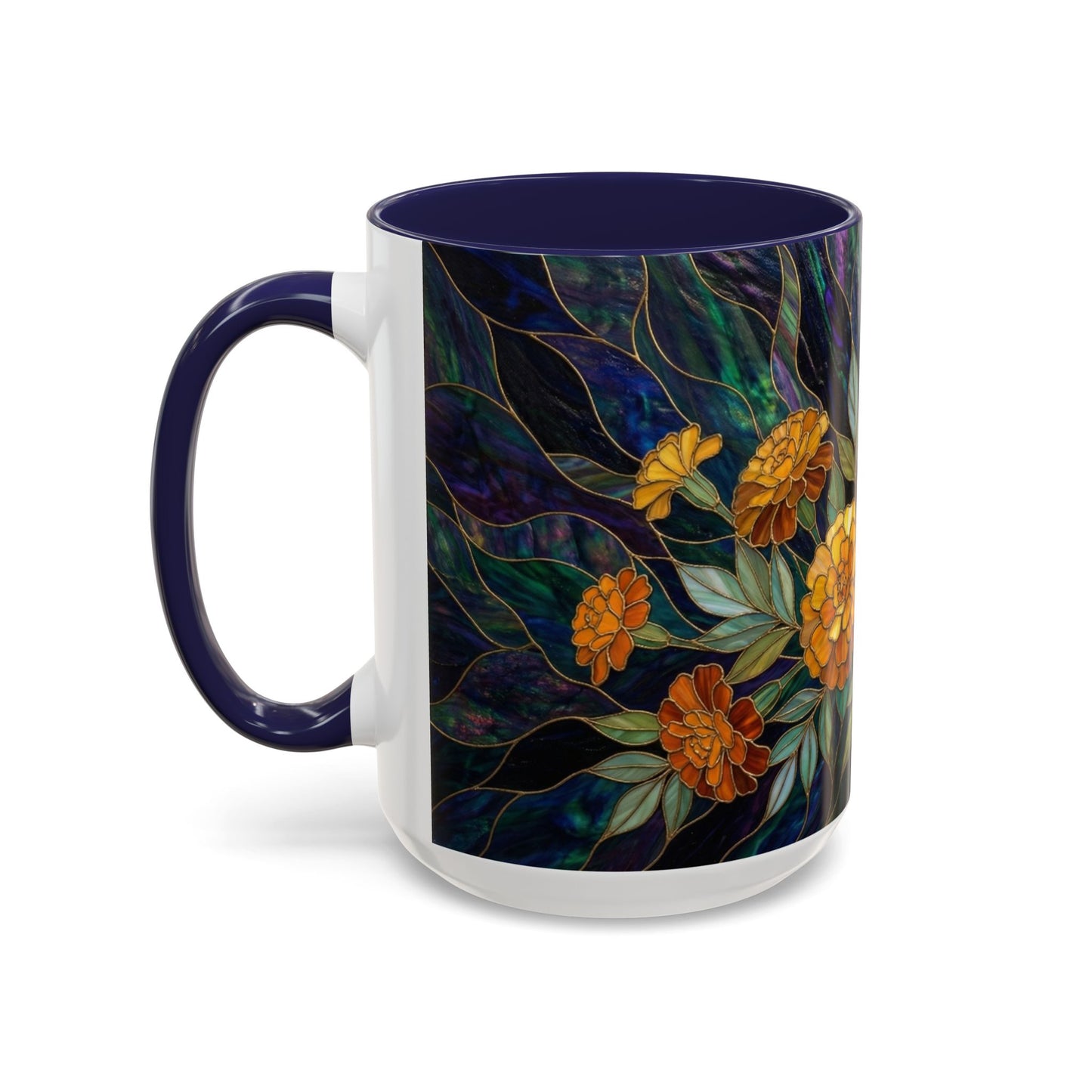 Marigold Floral Coffee Mug — Stained Glass Design  (11/15oz) - 14532