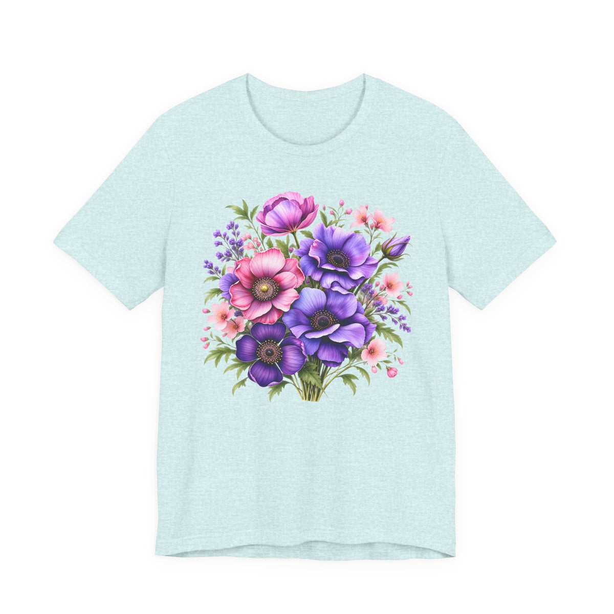 Purple & Pink Floral Bouquet T-Shirt, Colorful Botanical Flower Tee - 14537