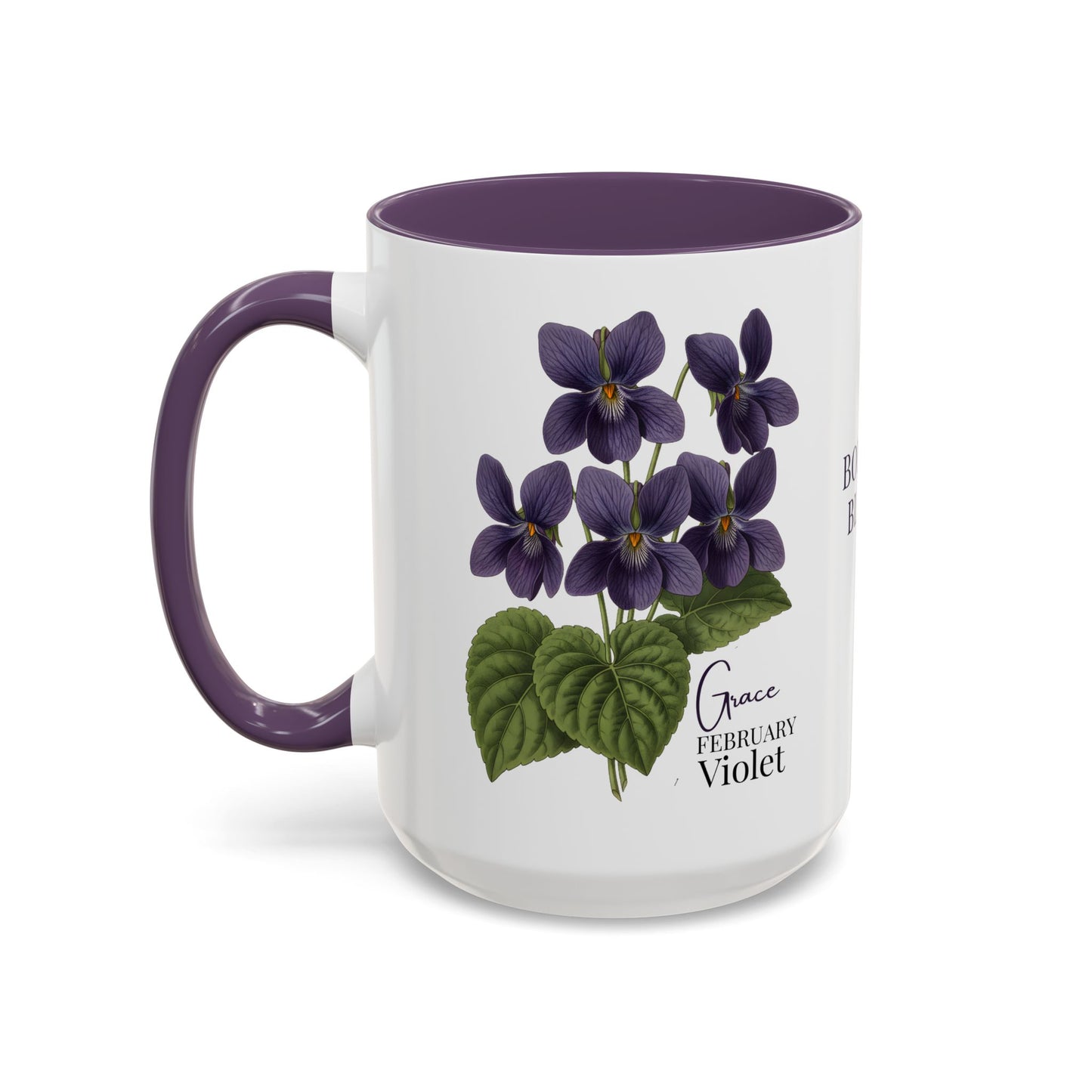 February Birth Flower Violet Mug – Personalized Name Coffee Cup - 14687