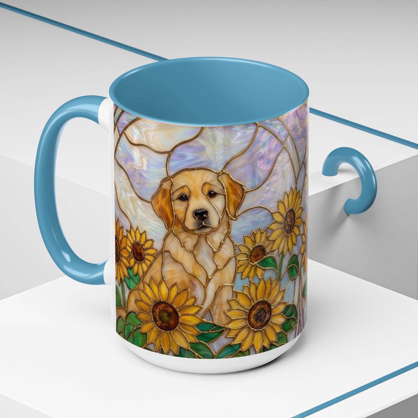 Sunflower Golden Retriever P uppiesAccent Coffee Mug –  Stained Glass Design (11/15 oz) - 14527