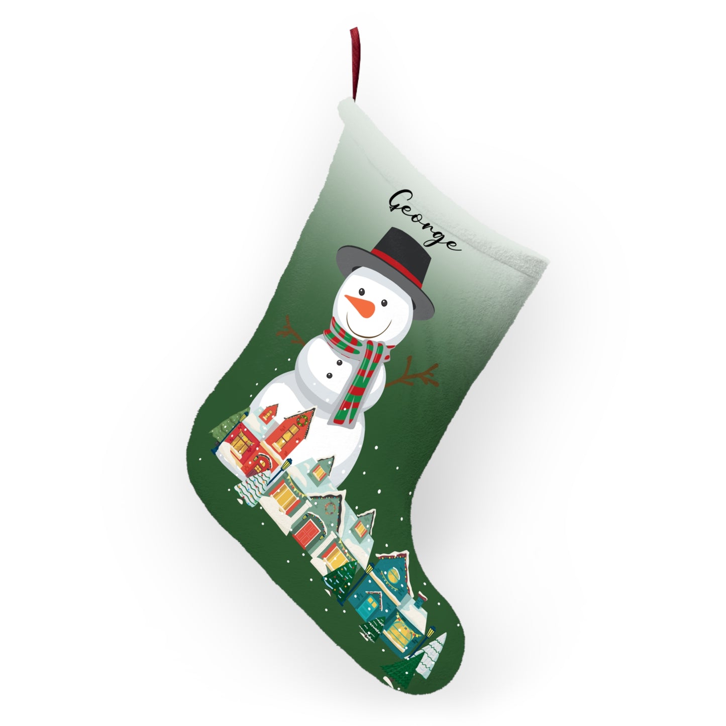 George, Snowman & Houses, Customizable - Christmas Stockings - 10208