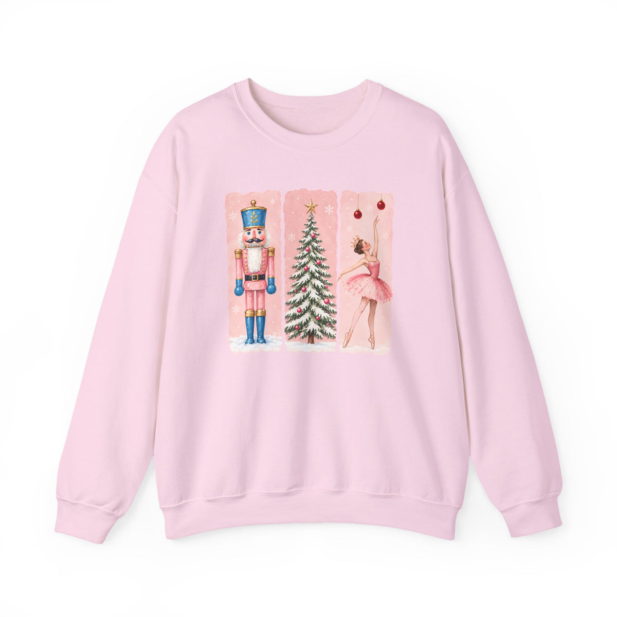Christmas Nutcracker & Ballerina Sweatshirt, Vintage Pink Holiday Crewneck - 14568