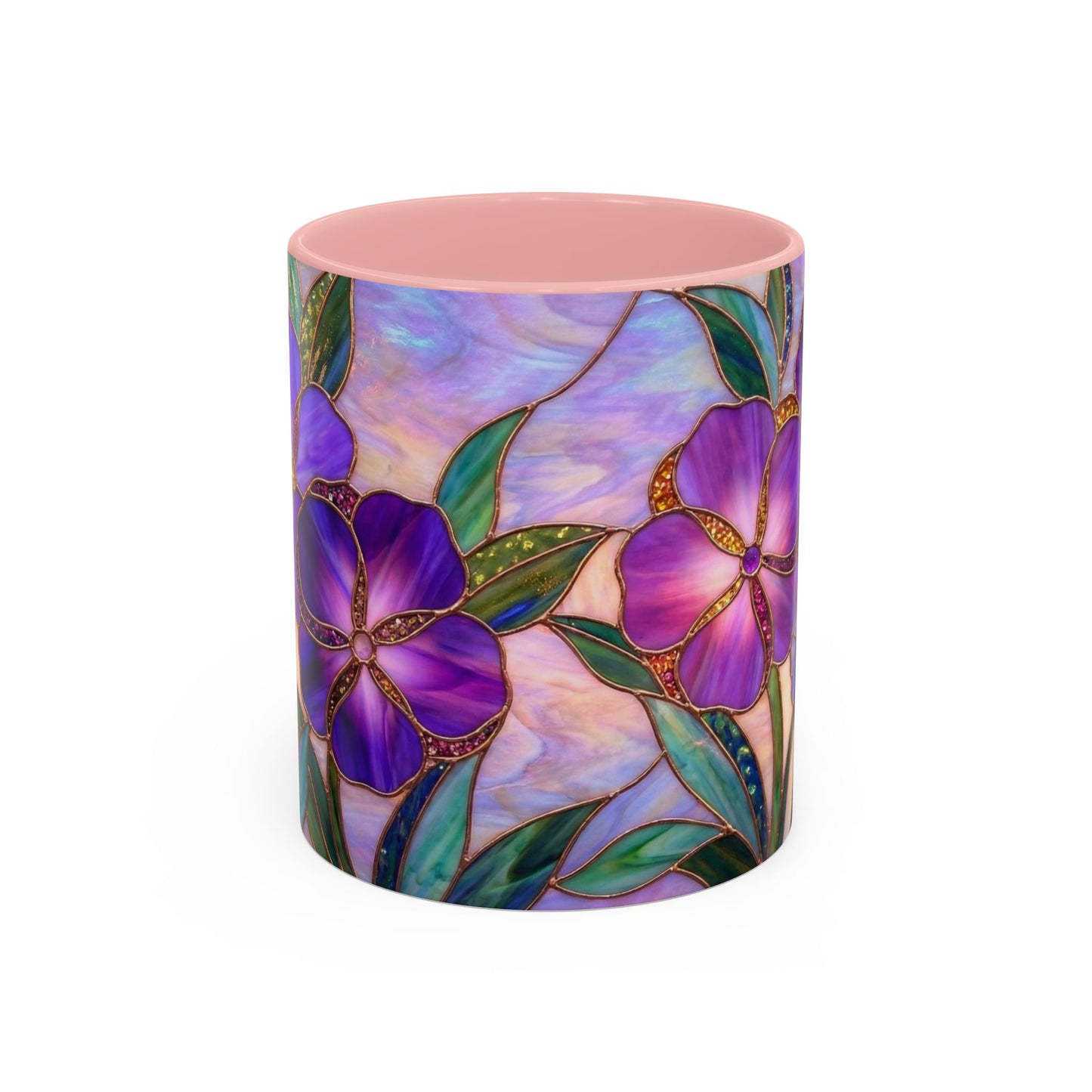 Stained Glass Violet Flowers Accent Coffee Mug, 11/15oz - 14537