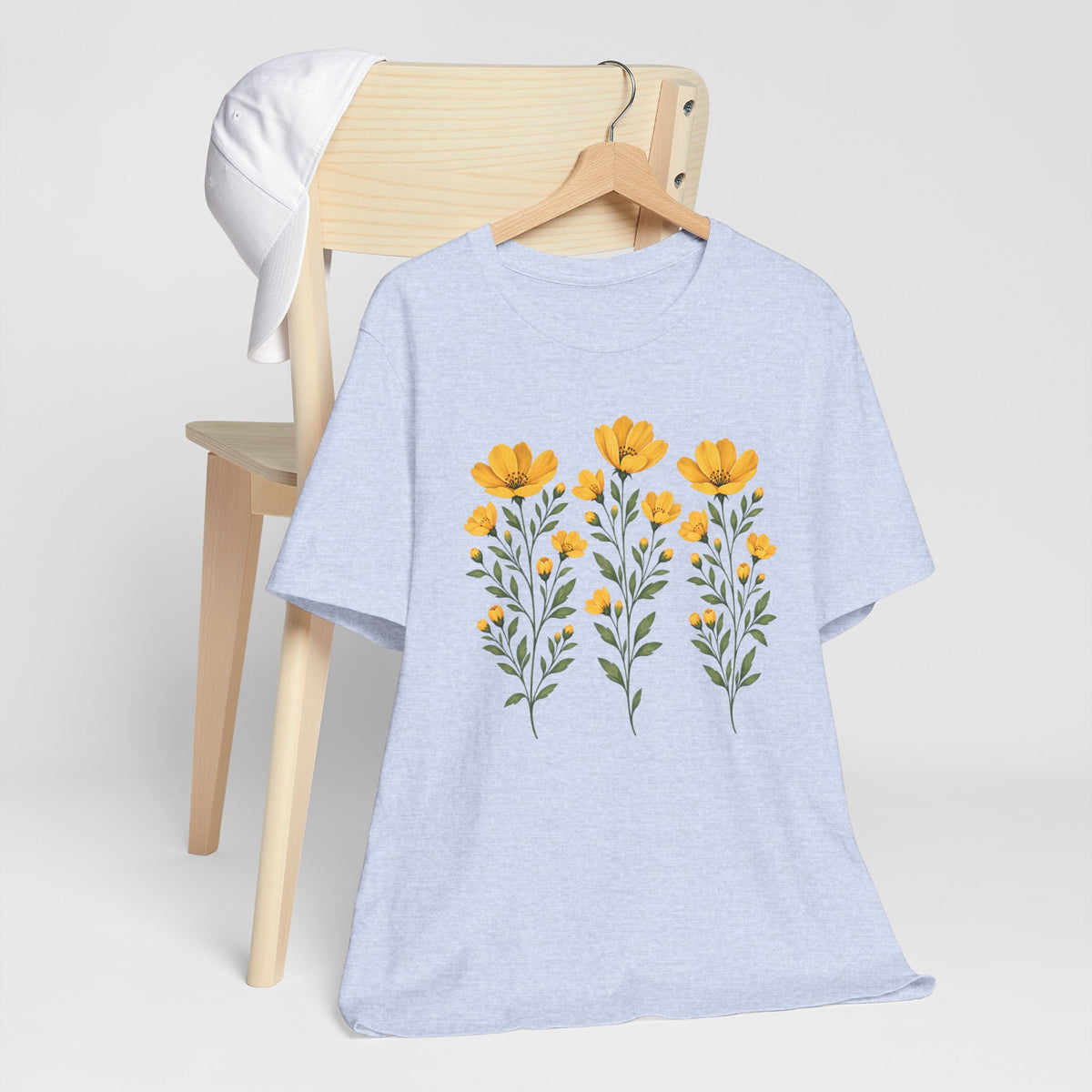 Golden Yellow Wildflower T-Shirt, Vintage Botanical Floral Tee - 14544