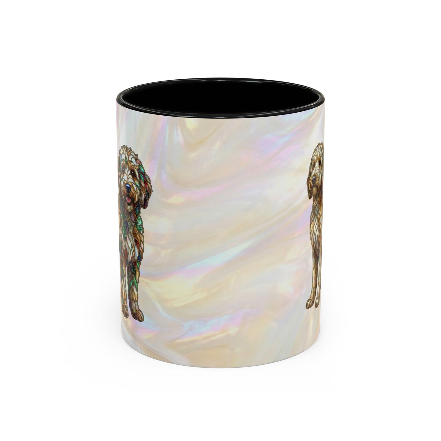 Personalized Dog (Goldendoodle) Coffee Mug - Accent Ceramic Mug with Name and Stained Glass Design - 14530