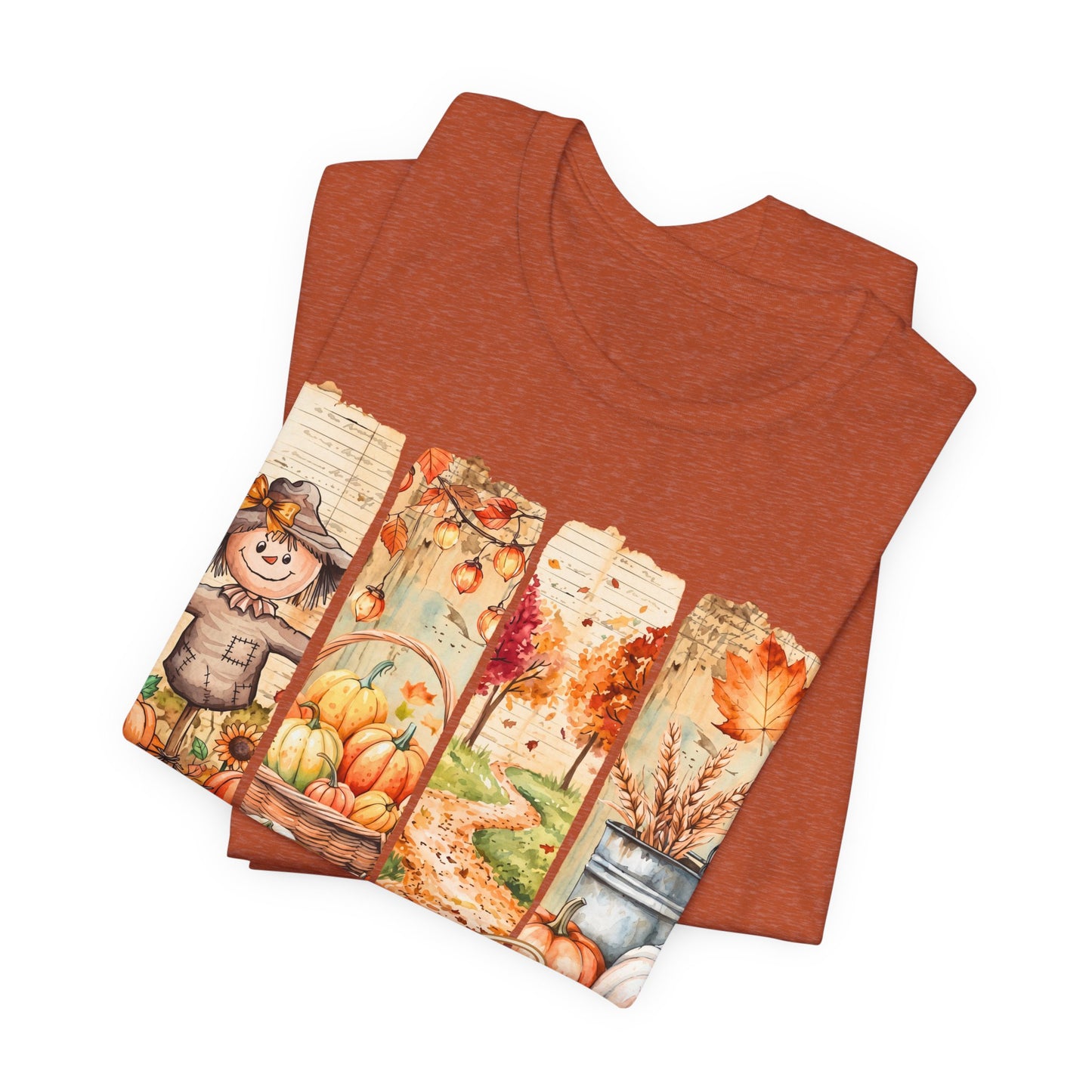 Fall Vibes T-Shirt, Autumn Pumpkin, Scarecrow & Harvest Graphic Tee - 14948