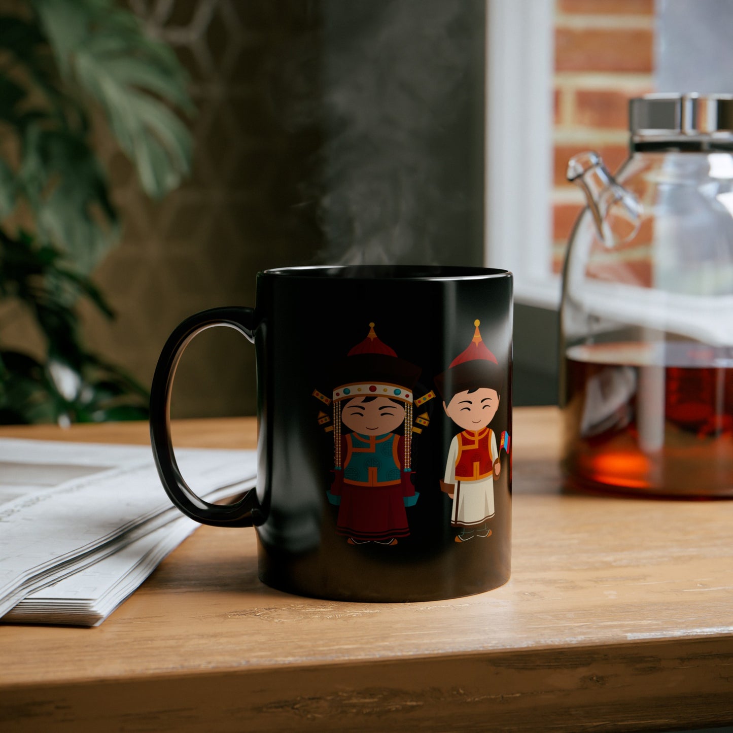 Mongolian People and Flag | Black Mug