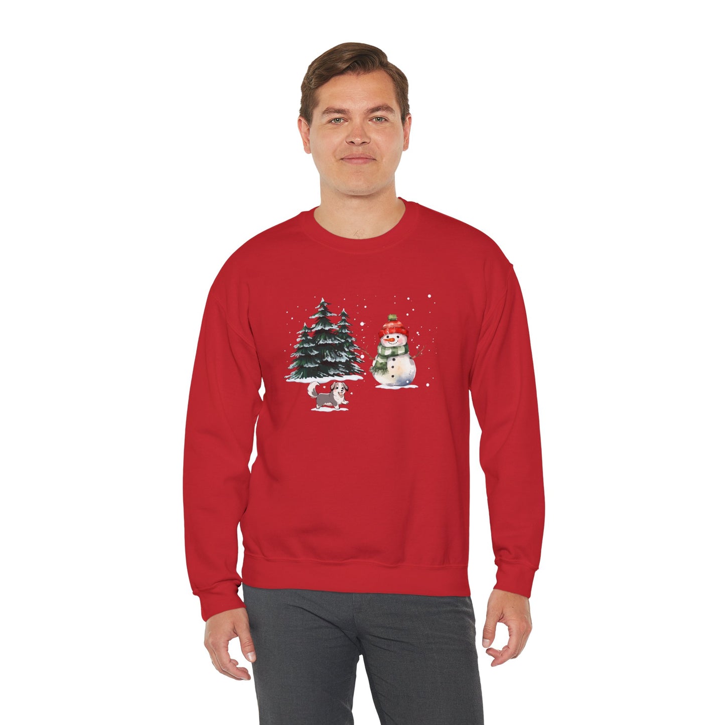 Winter Trees, Snowman, Puppy - Unisex Heavy Blend™ Crewneck Sweatshirt - 10260