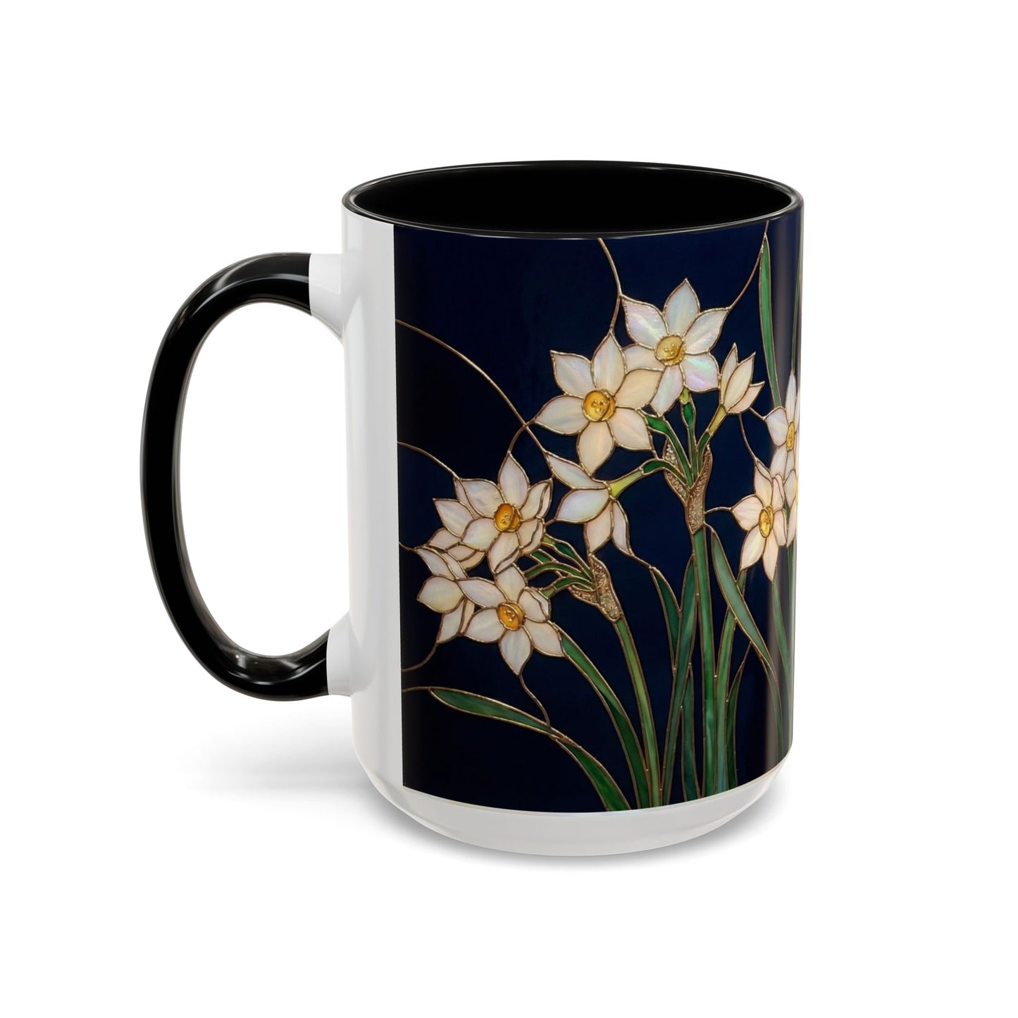 Narcissus Bloom Accent Coffee Mug — Stained Glass Design 11/15oz - 14597
