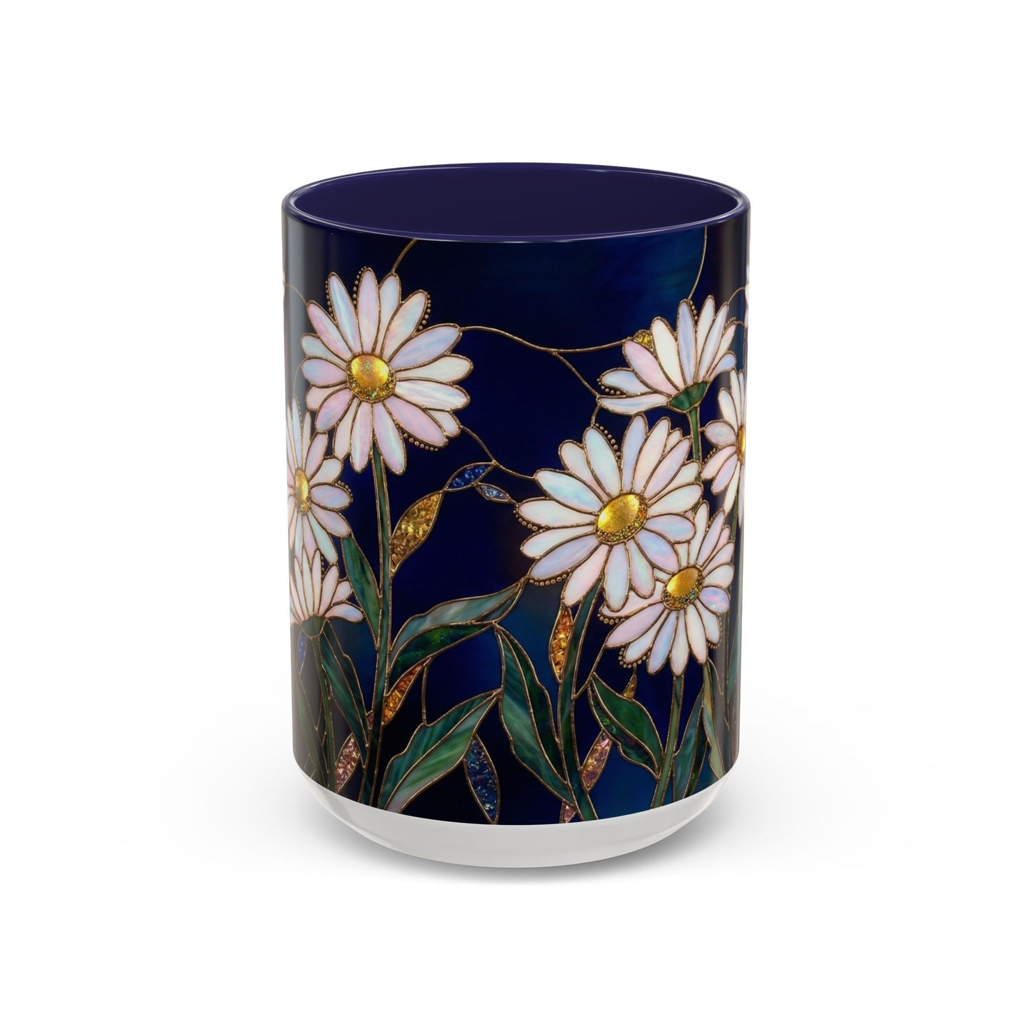 Daisy Floral Accent Coffee Mug — Stained Glass Design (11/15oz) - 14563