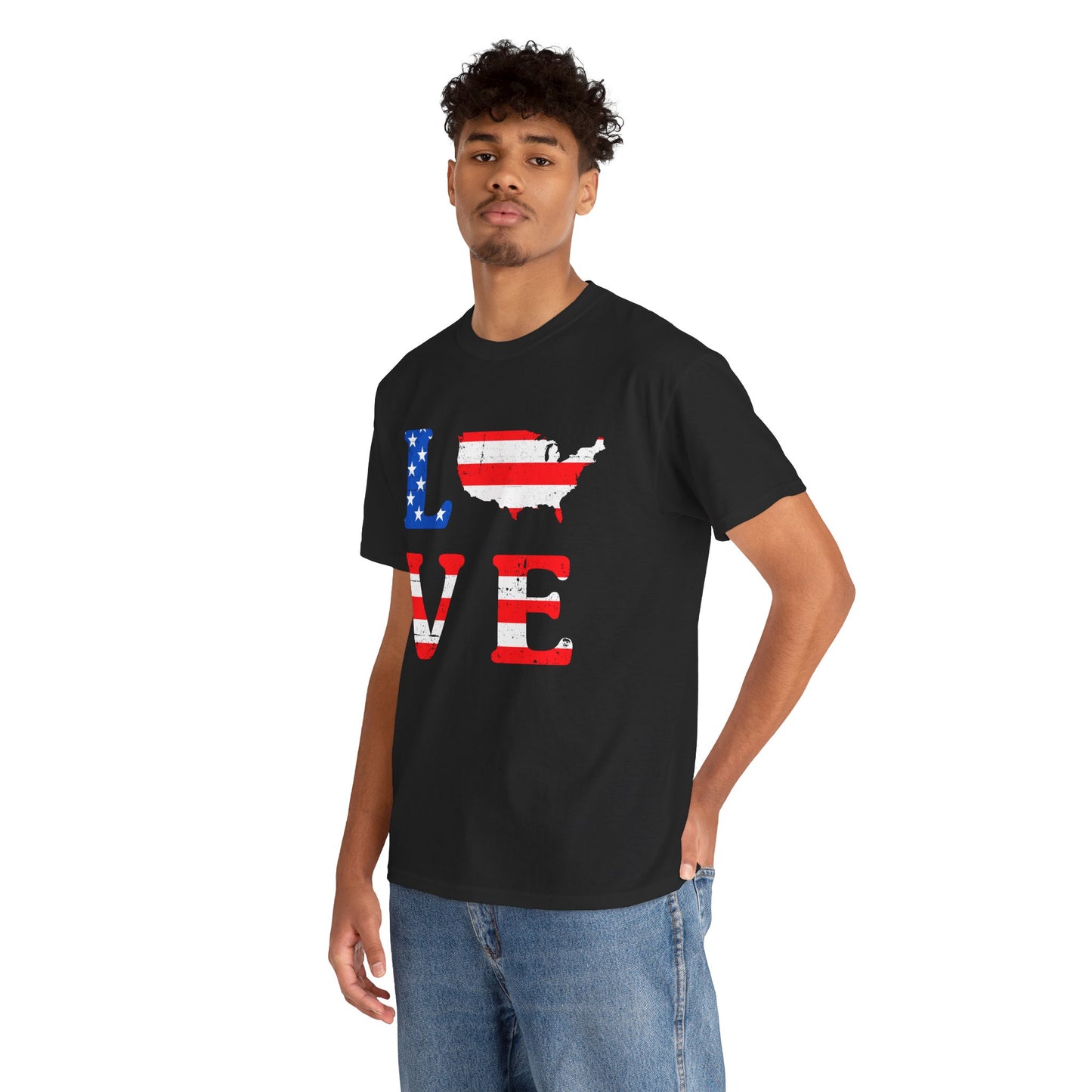 Patriotic Love Tee | Unisex Heavy Cotton T-Shirt, USA Love Shirt, 4th of July Gift, Casual Wear, Independence Day Apparel - 13696