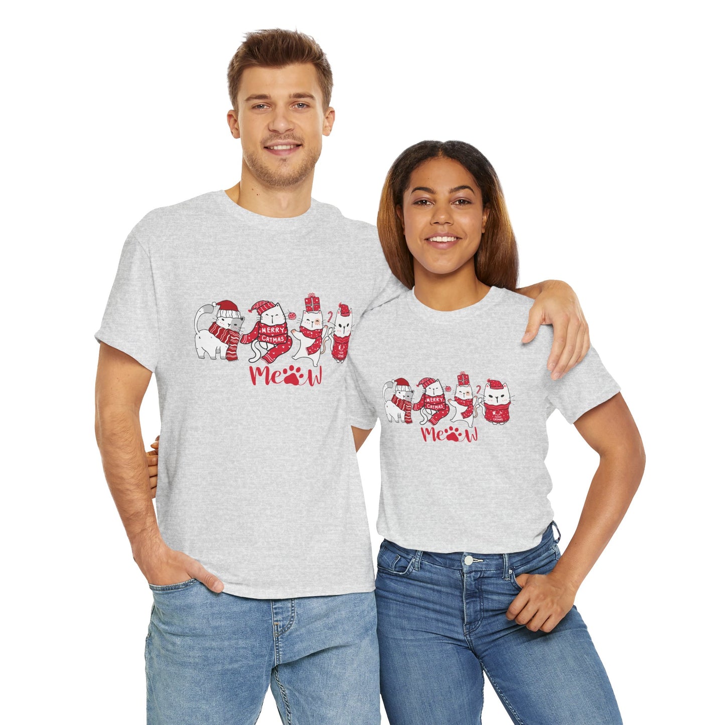 Cats, Merry Christmas - Unisex Heavy Cotton Tee - 10075