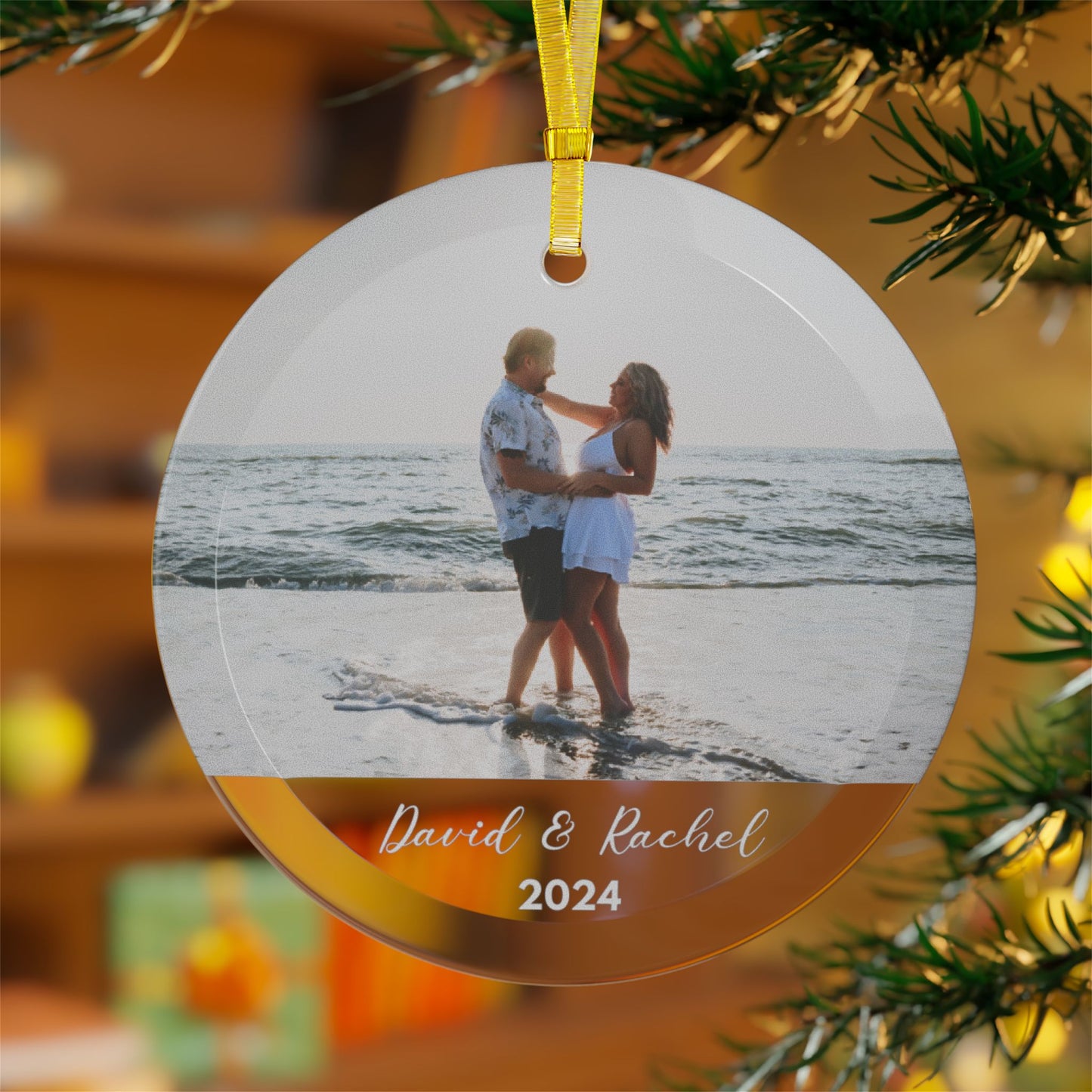 Christmas: Couple's Photo, Customizable -  Glass Ornaments - 10245