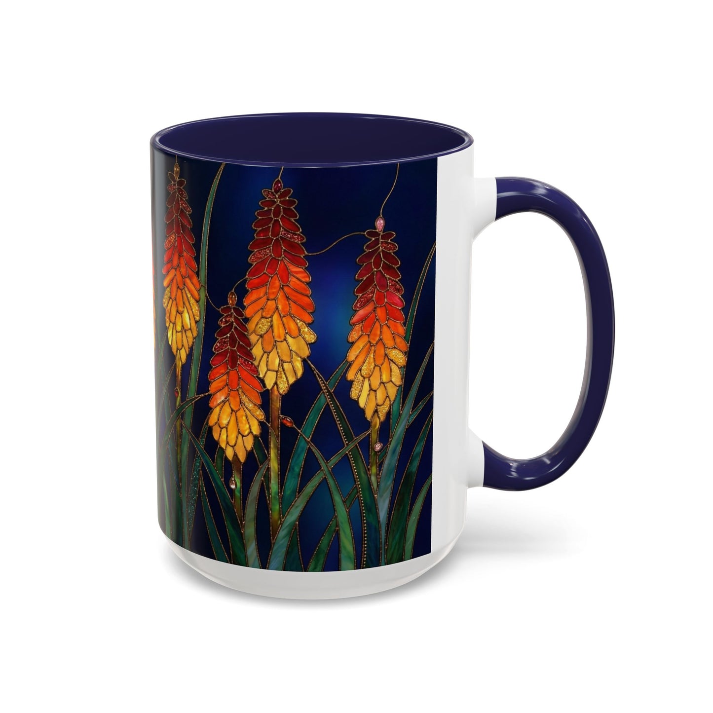Red Hot Poker Floral Coffee Mug — Stained Glass Design (11/15oz) - 14585