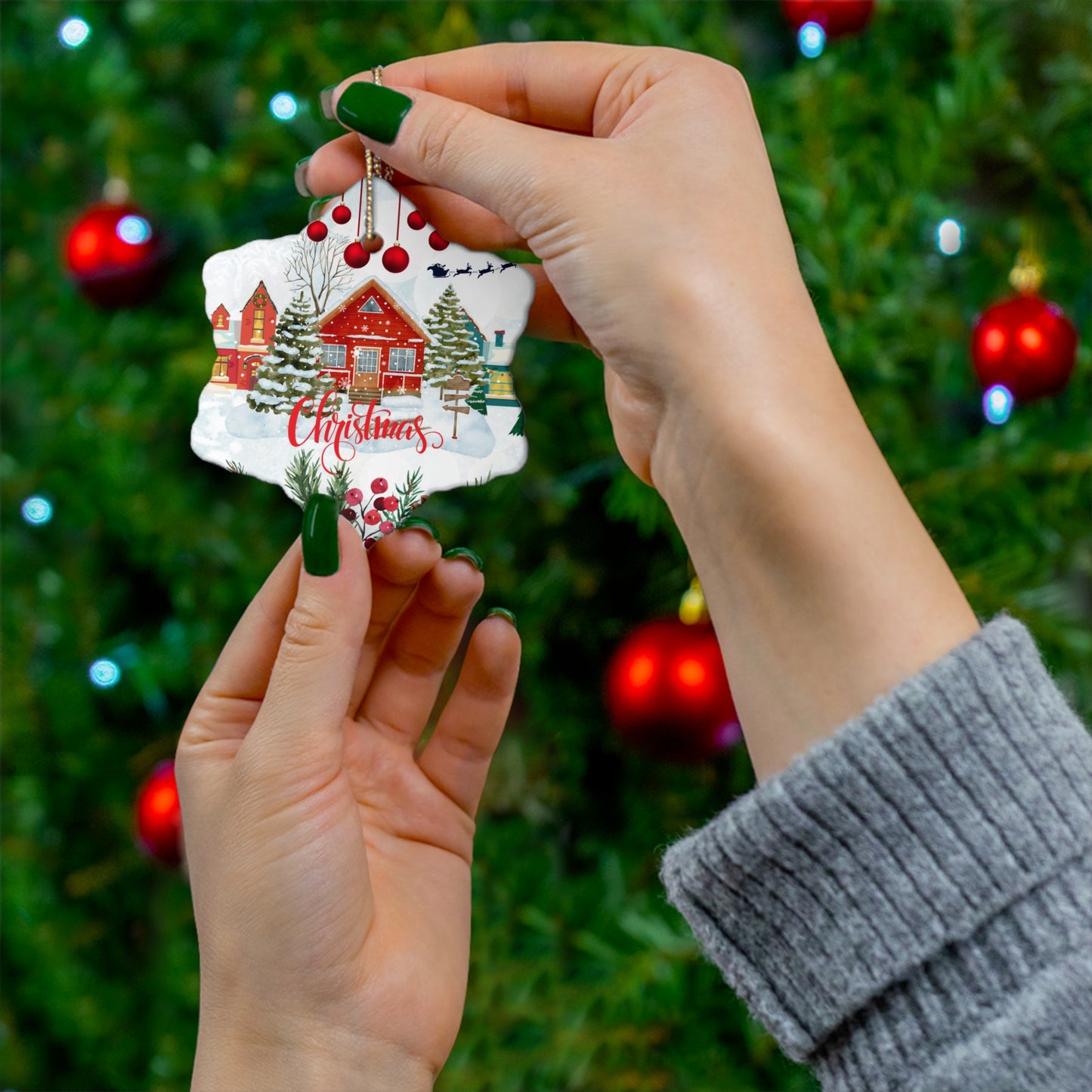 Christmas House - Ceramic Ornament, 4 Shapes