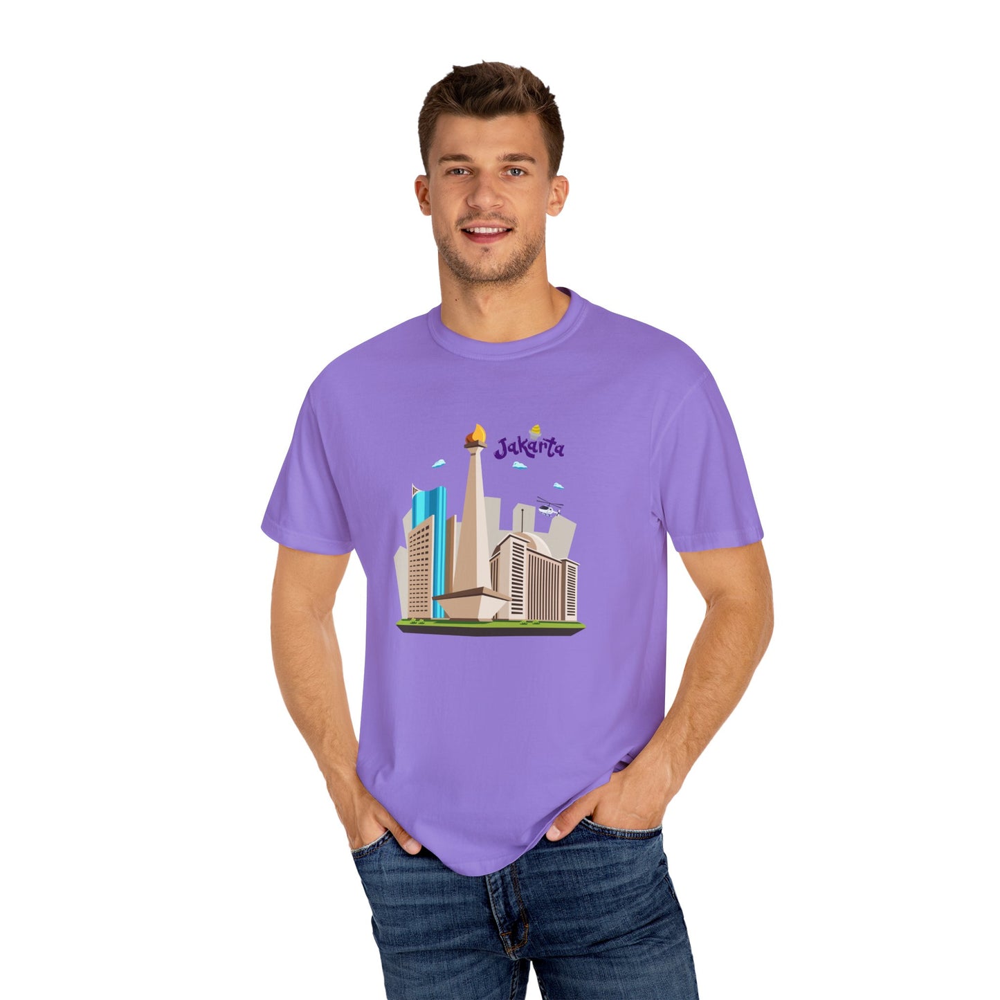 Jakarta Cityscape Unisex Garment-Dyed T-Shirt - Casual Travel Tee - 12129