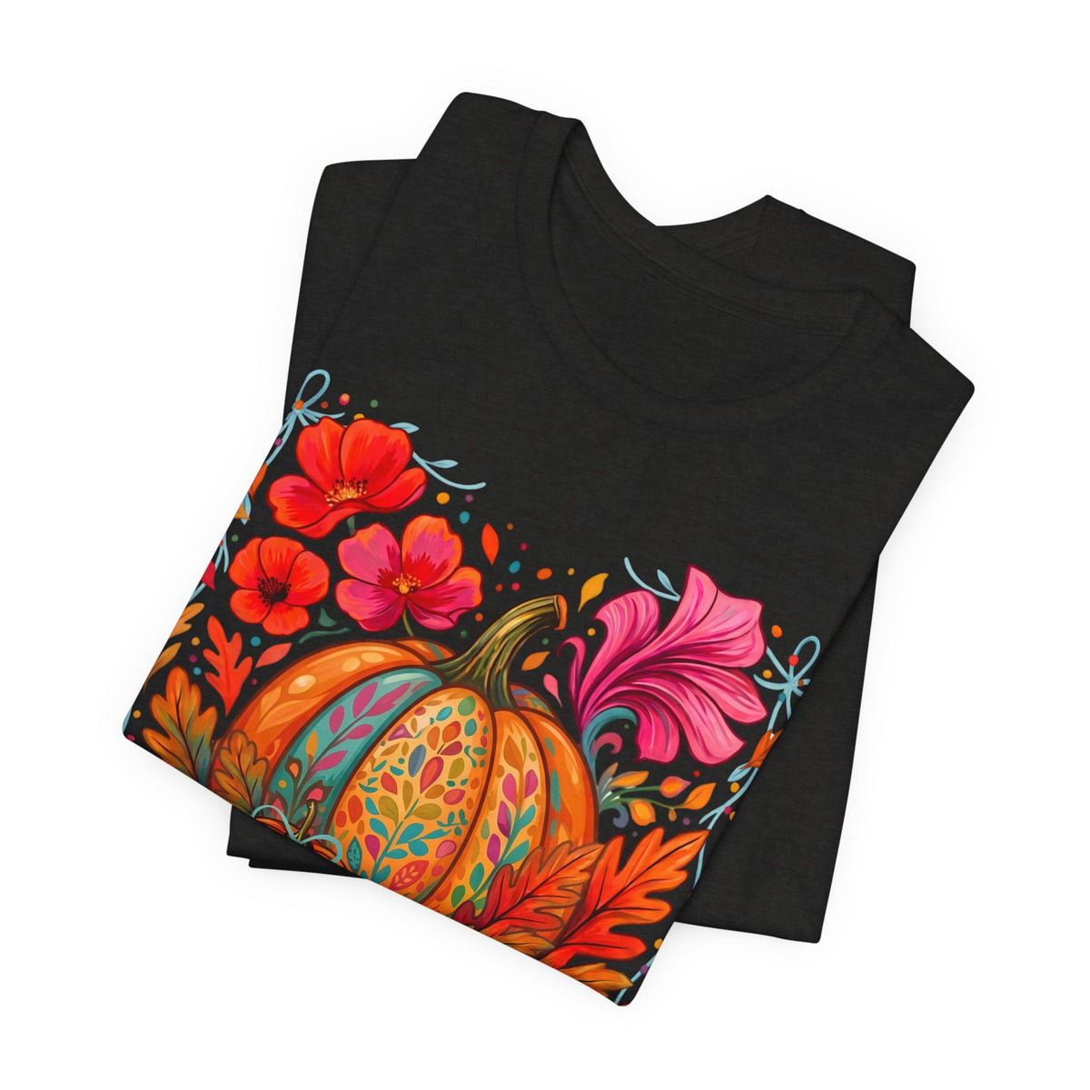 Autumn Floral Pumpkin T-Shirt, Fall Harvest Graphic Tee - 14930