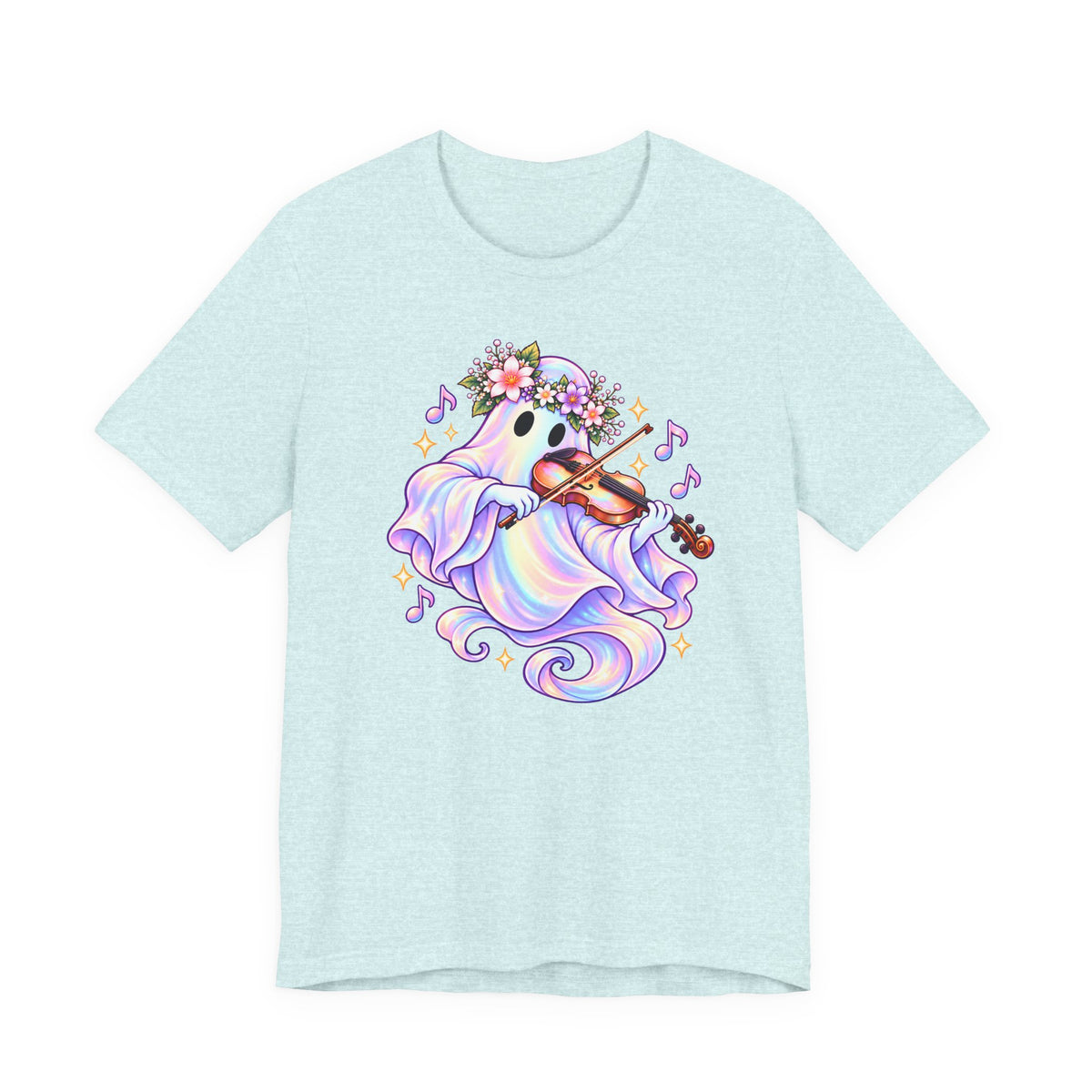 Ghost Violin T-Shirt, Cute Pastel Floral Music Lover Tee - 14528