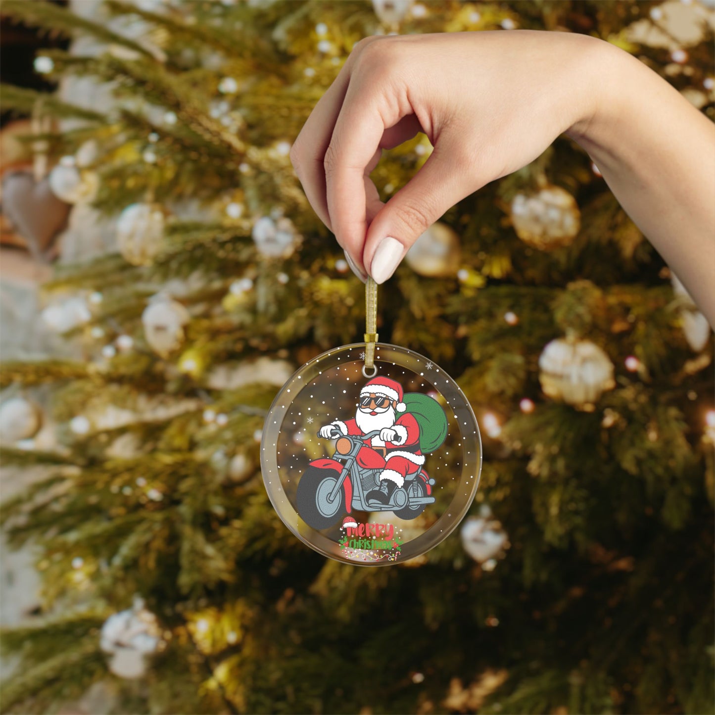 Santa on Motorcycle - Glass Ornaments - 10421