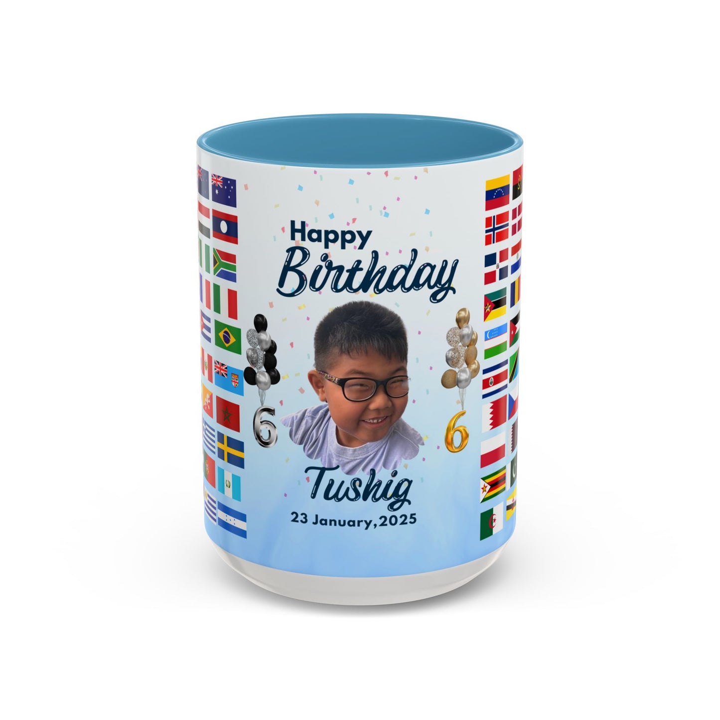 Kids, Happy Birthday, World Flag Fan, Details Customizable - Accent Coffee Mug (11, 15oz) - 11232