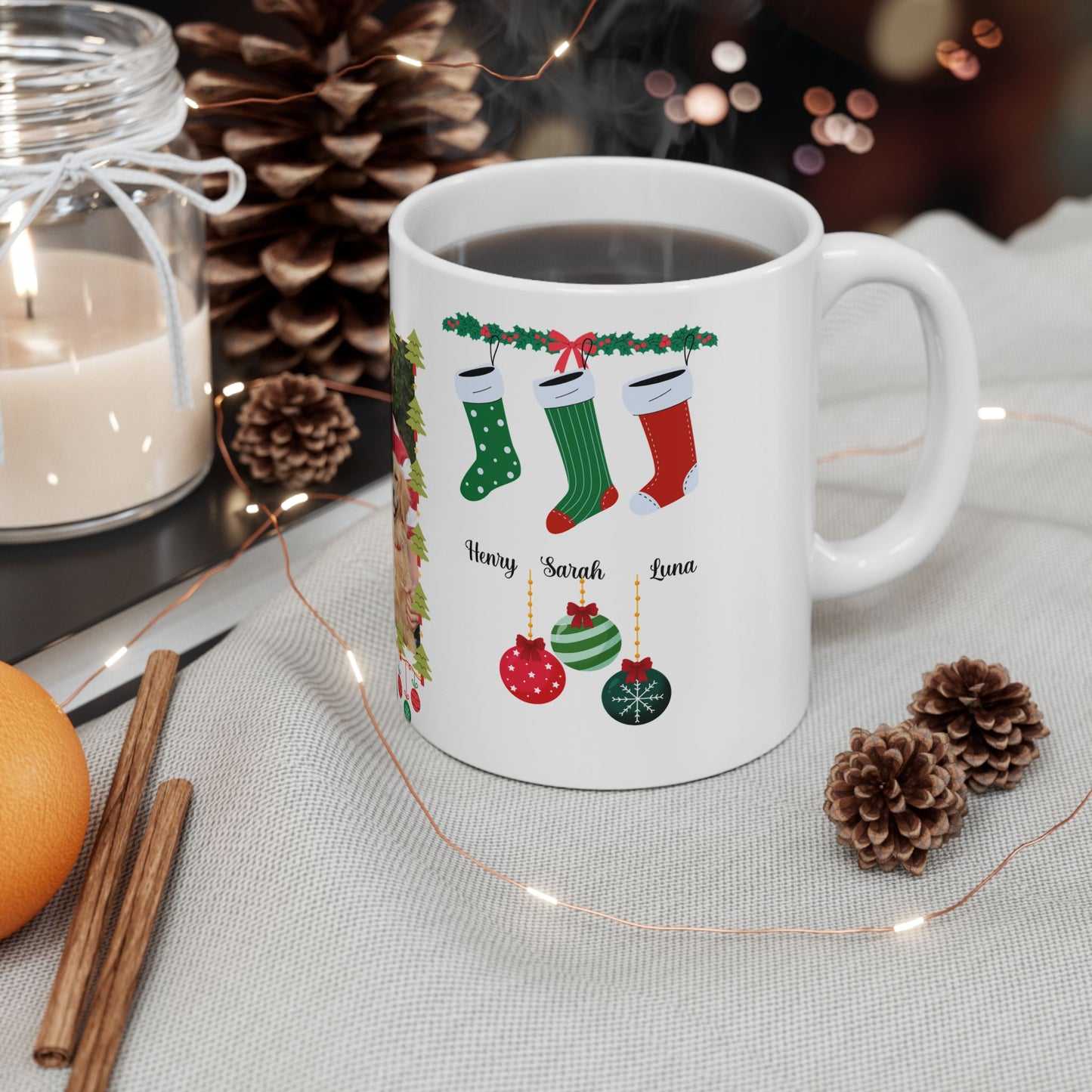 Christmas, Family Photo, Customizable - Ceramic Mug, (11oz, 15oz)