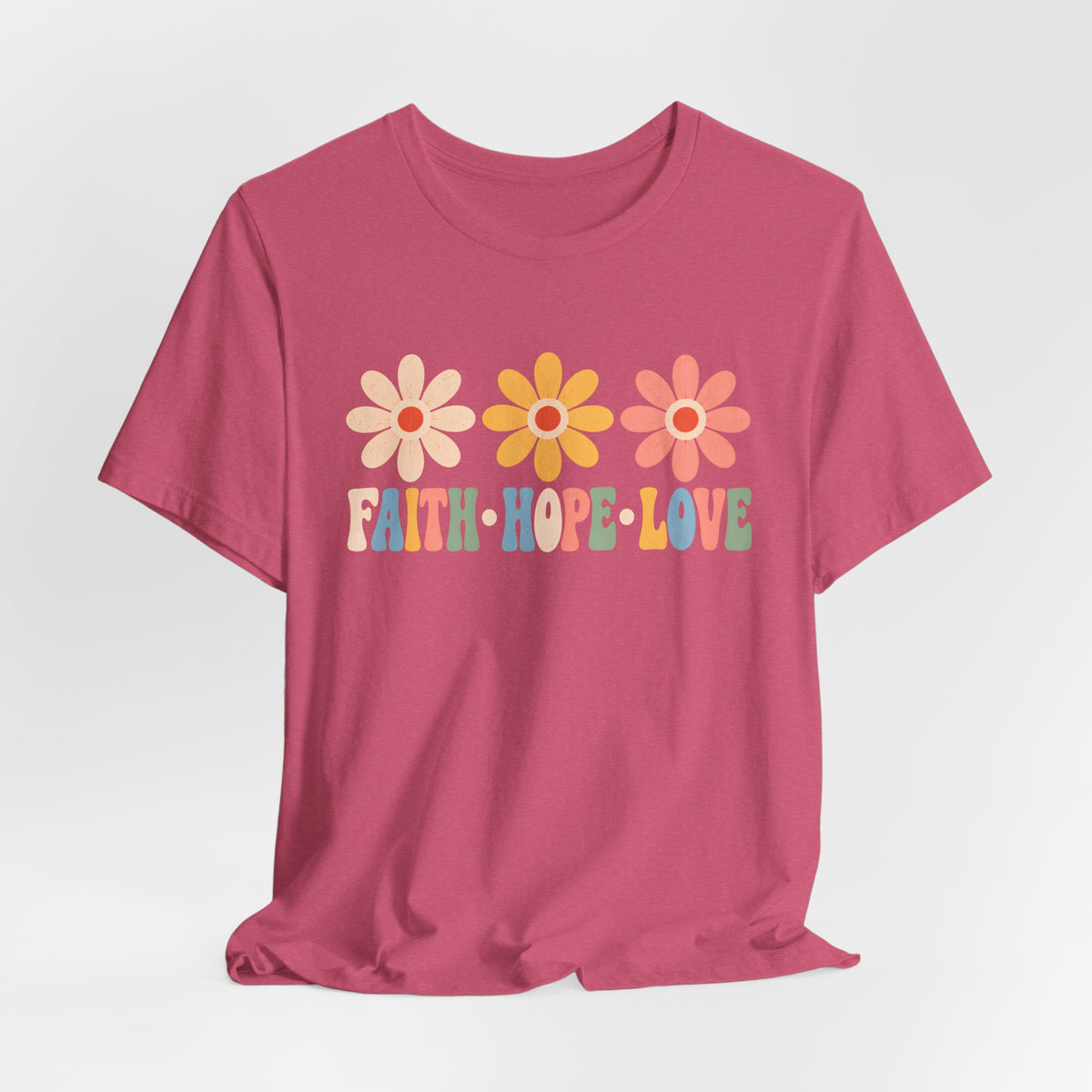 Faith Hope Love Floral T-Shirt,  Retro Flower Graphic Tee - 14979