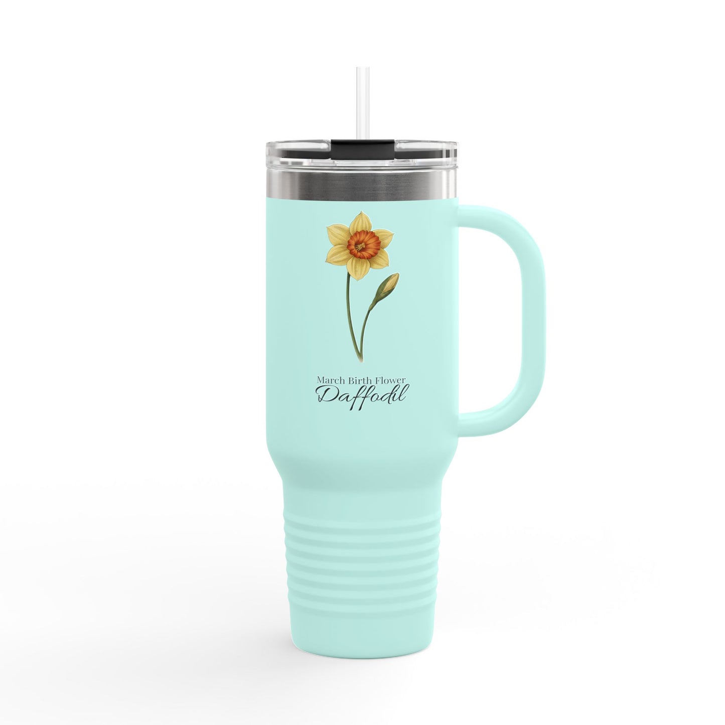March Birth Flower Daffodil 40oz Insulated Travel Mug – Single Elegant Floral Birthday Gift Tumbler - 14818
