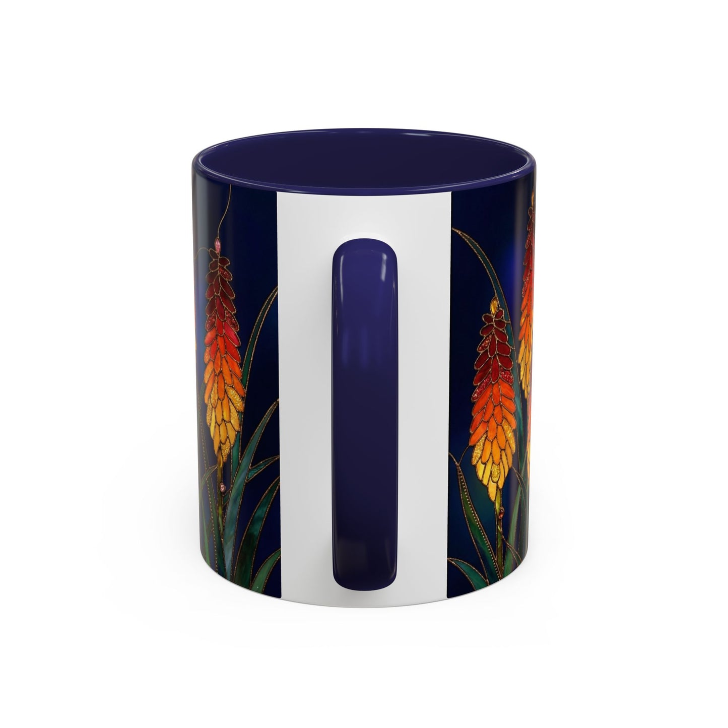 Red Hot Poker Floral Coffee Mug — Stained Glass Design (11/15oz) - 14585