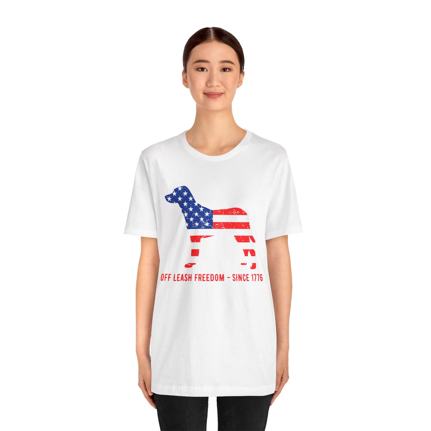 Patriotic Dog Lover Tee | Off Leash Freedom T-shirt, Dog Graphic Shirt, Fourth of July Gift, Casual Wear, Pet Lover Apparel - 13790