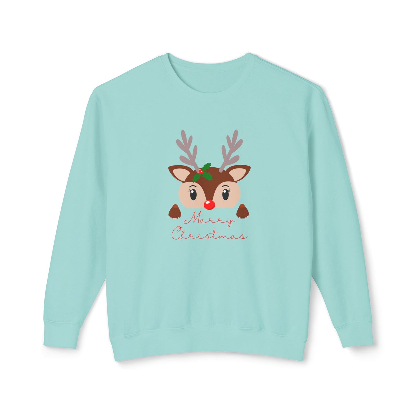 Reindeer, Merry Christmas - Unisex Lightweight Crewneck Sweatshirt - 10491