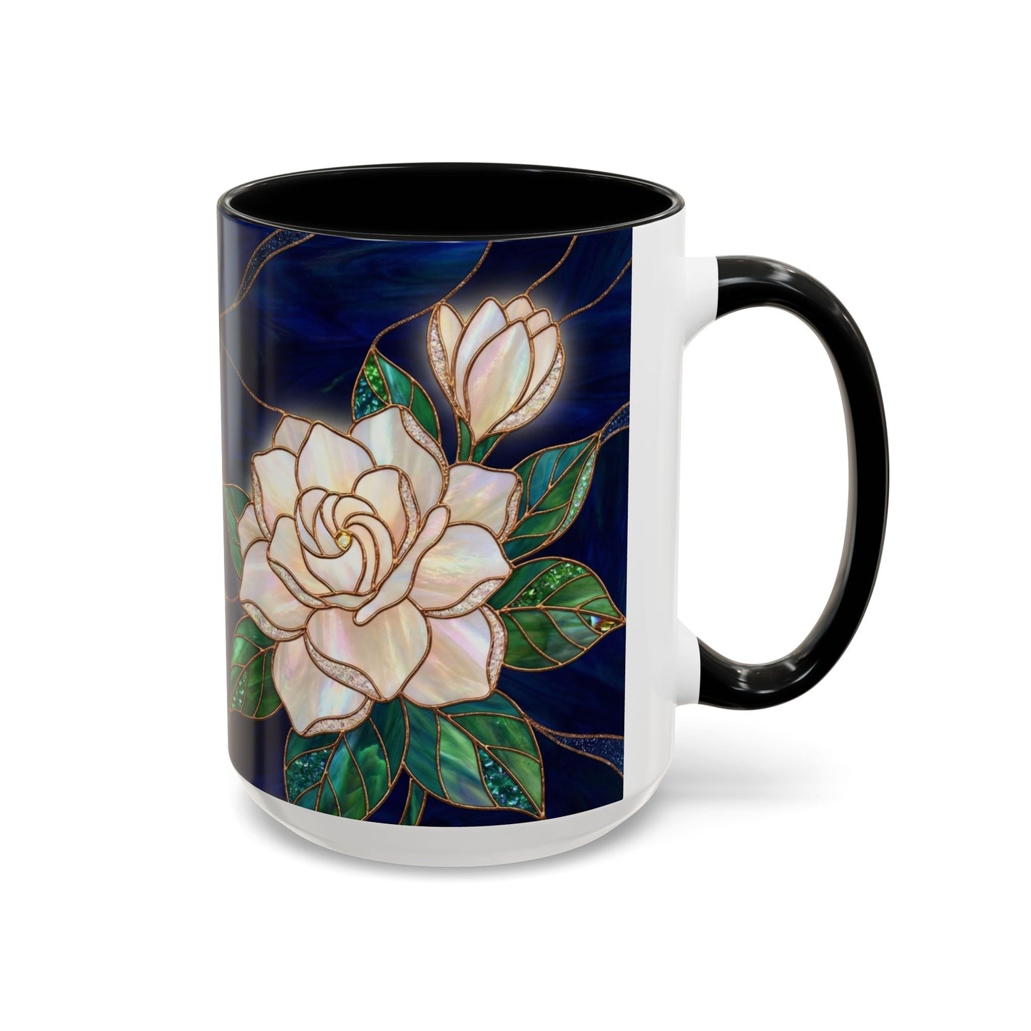 Gardenia Floral Accent Coffee Mug  - Stained-Glass Design (11/15oz) - 14567