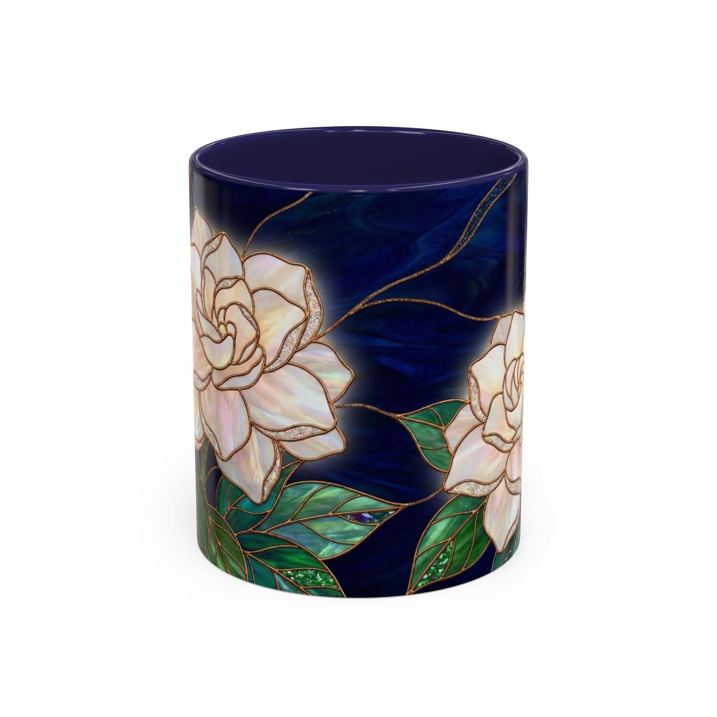 Gardenia Floral Accent Coffee Mug  - Stained-Glass Design (11/15oz) - 14567