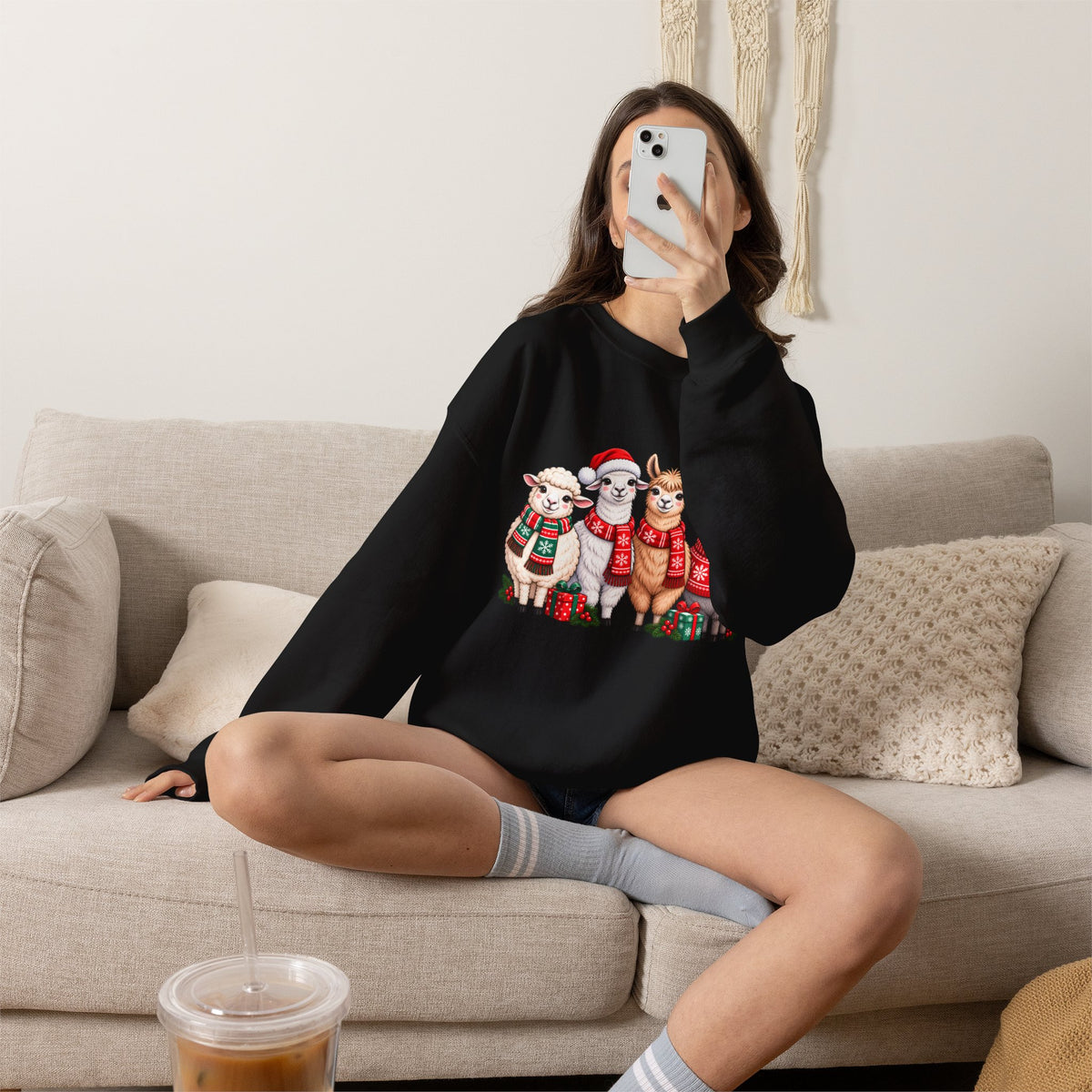 Festive Christmas Animal Friends Sweatshirt, Cute Sheep & Alpaca Holiday Crewneck - 14553