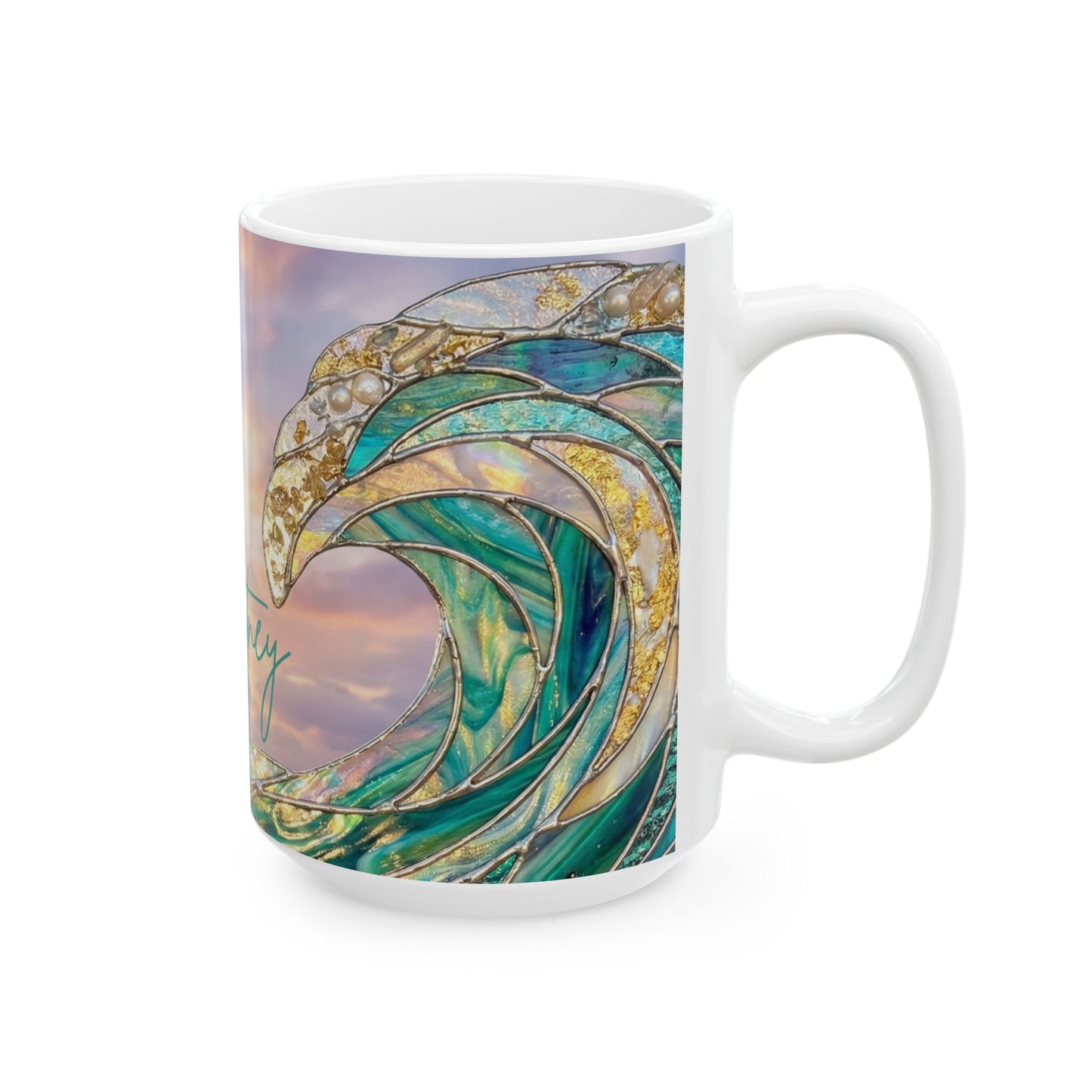 Personalized Ocean Wave Mug – Turquoise Coastal Ceramic Coffee Cup - 14899