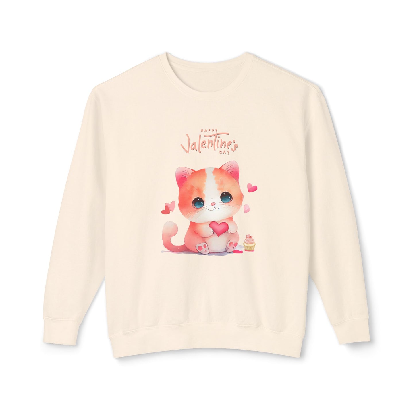 Kitten, Happy Valentine's Day - Unisex Lightweight Crewneck Sweatshirt - 11352