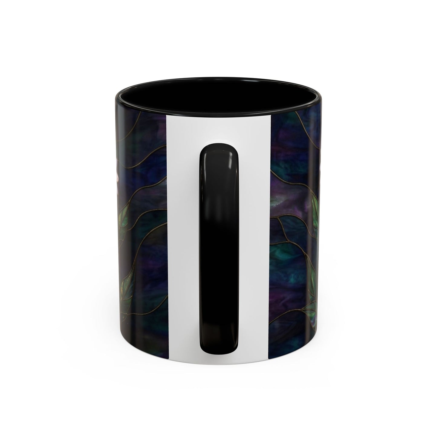 Daisy Stained Glass Accent Coffee Mug — White Daisies on Midnight (11/15oz) - 14535