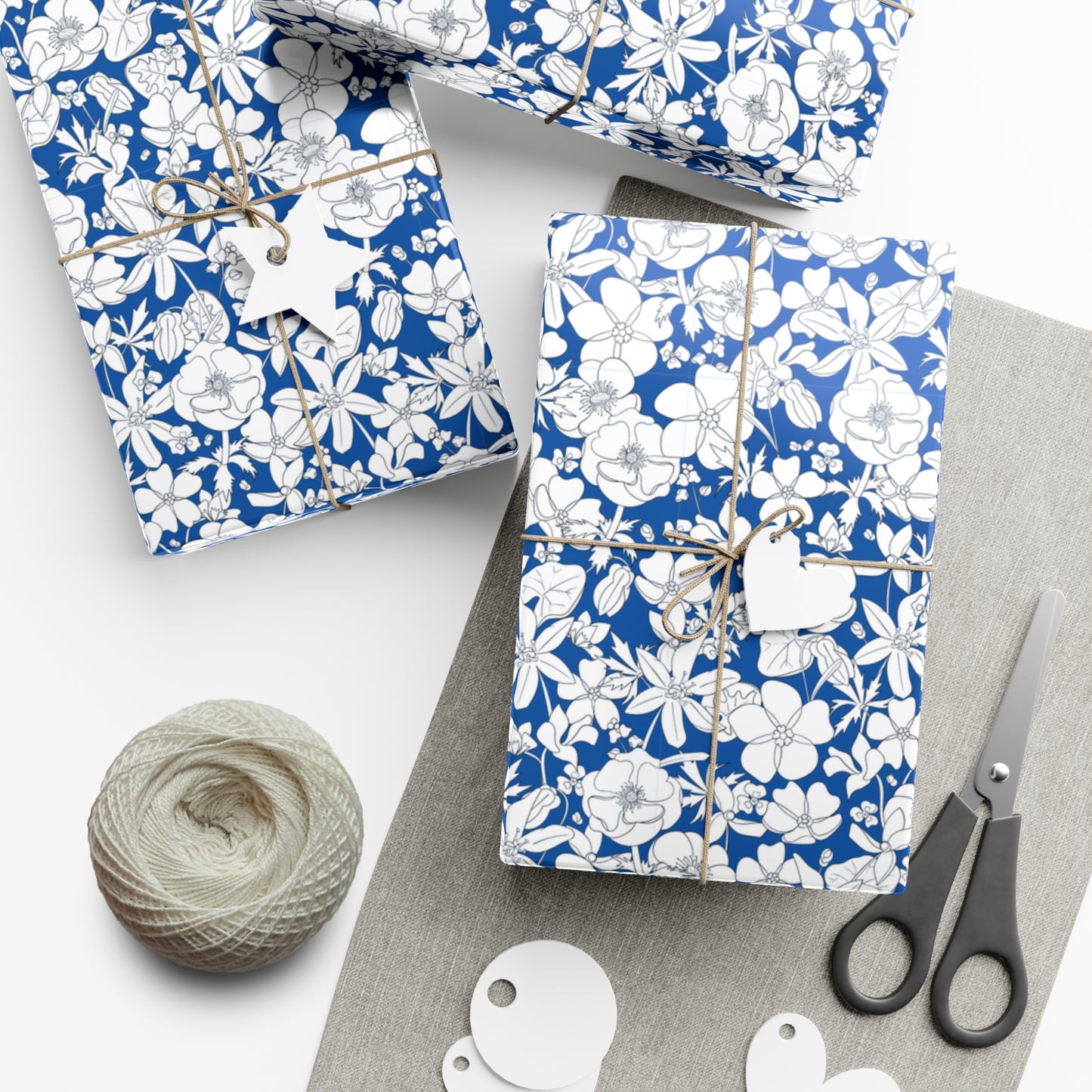 Vintage Blue, White Flowers - Gift Wrap Papers - 10255