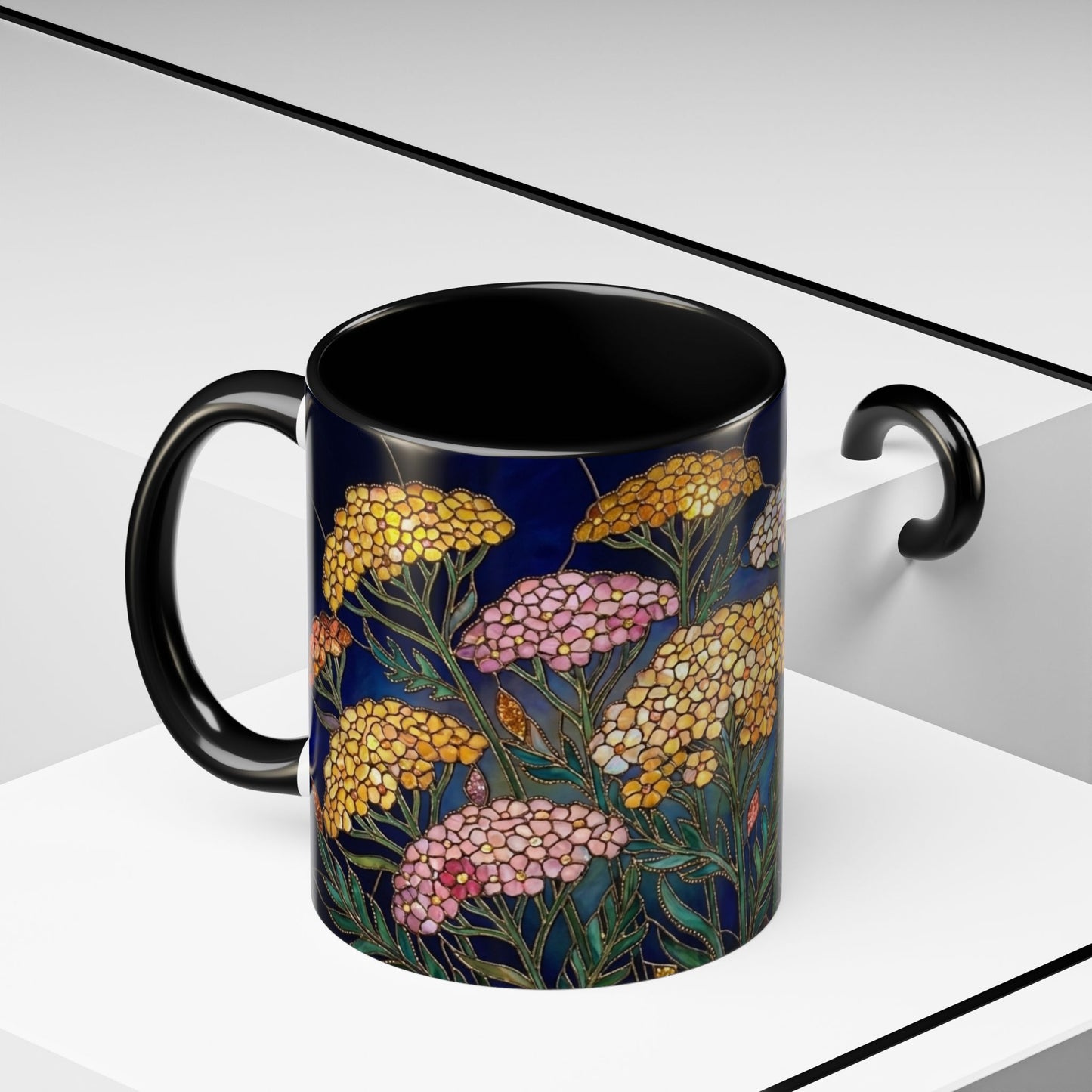 Yarrow Floral Accent Coffee Mug — Stained Glass Design (11/15oz) - 14590