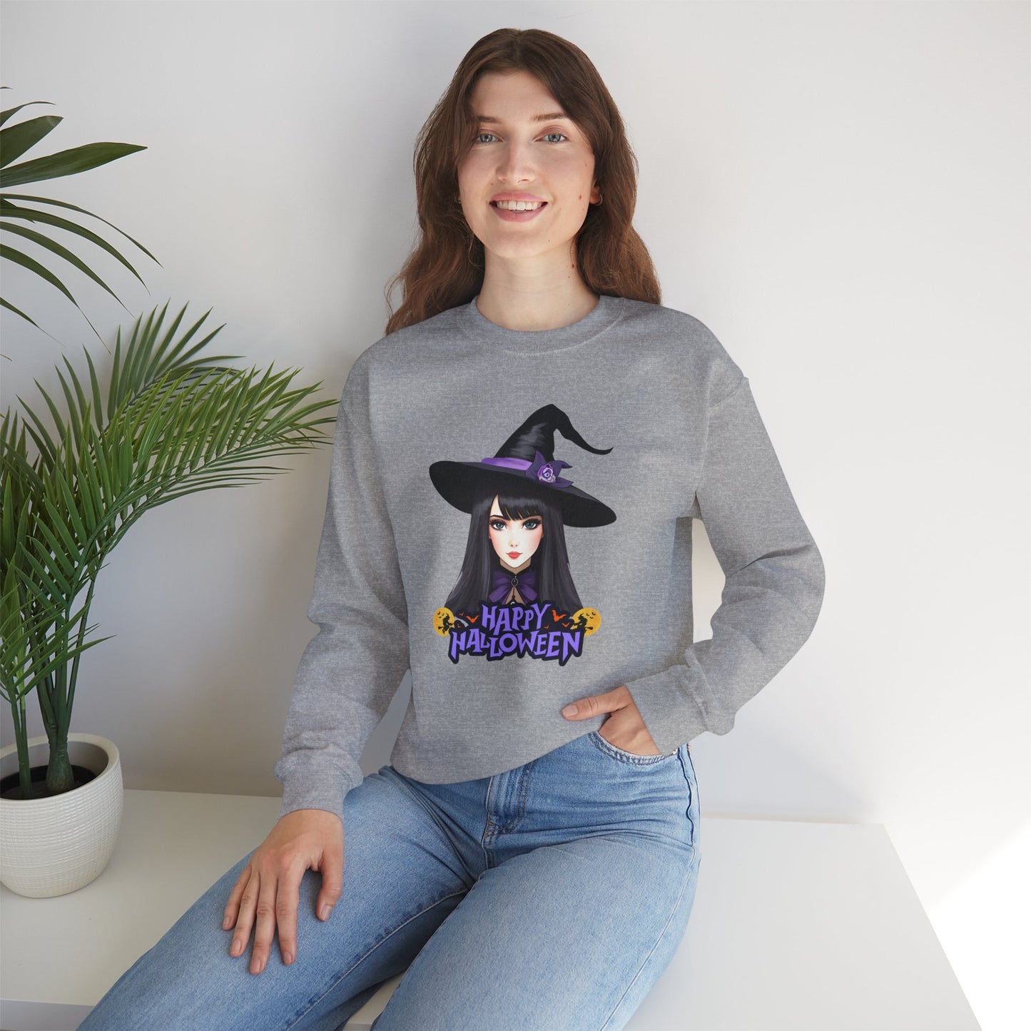 Happy Halloween, Witch - Unisex Heavy Blend™ Crewneck Sweatshirt