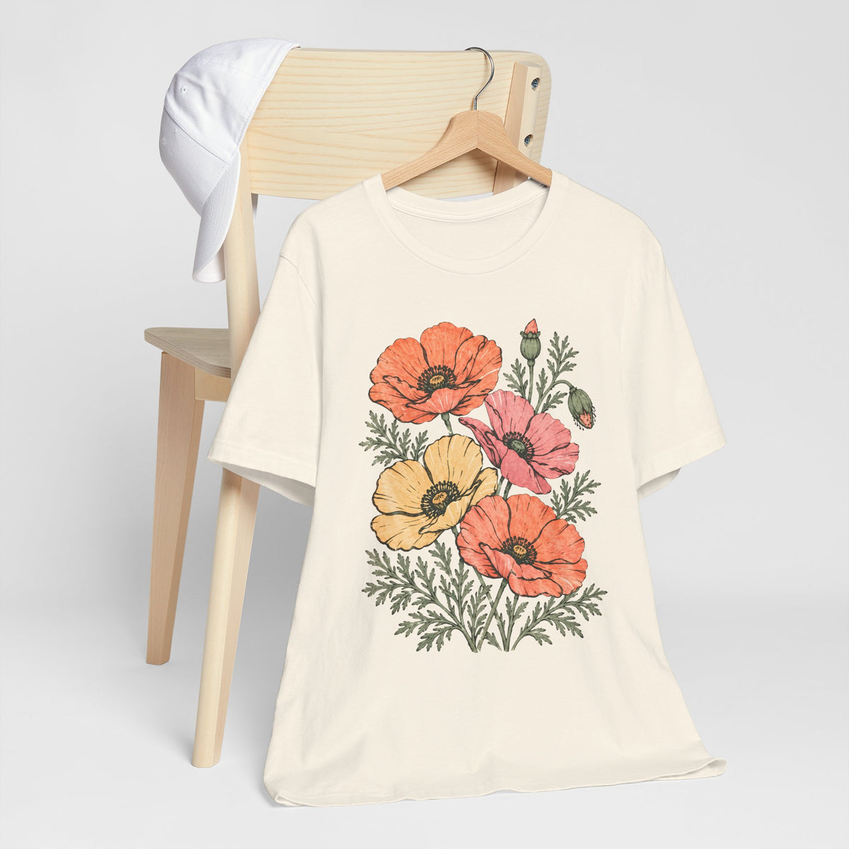 Floral Poppies T-Shirt, Vintage Wildflower Graphic Tee - 14988