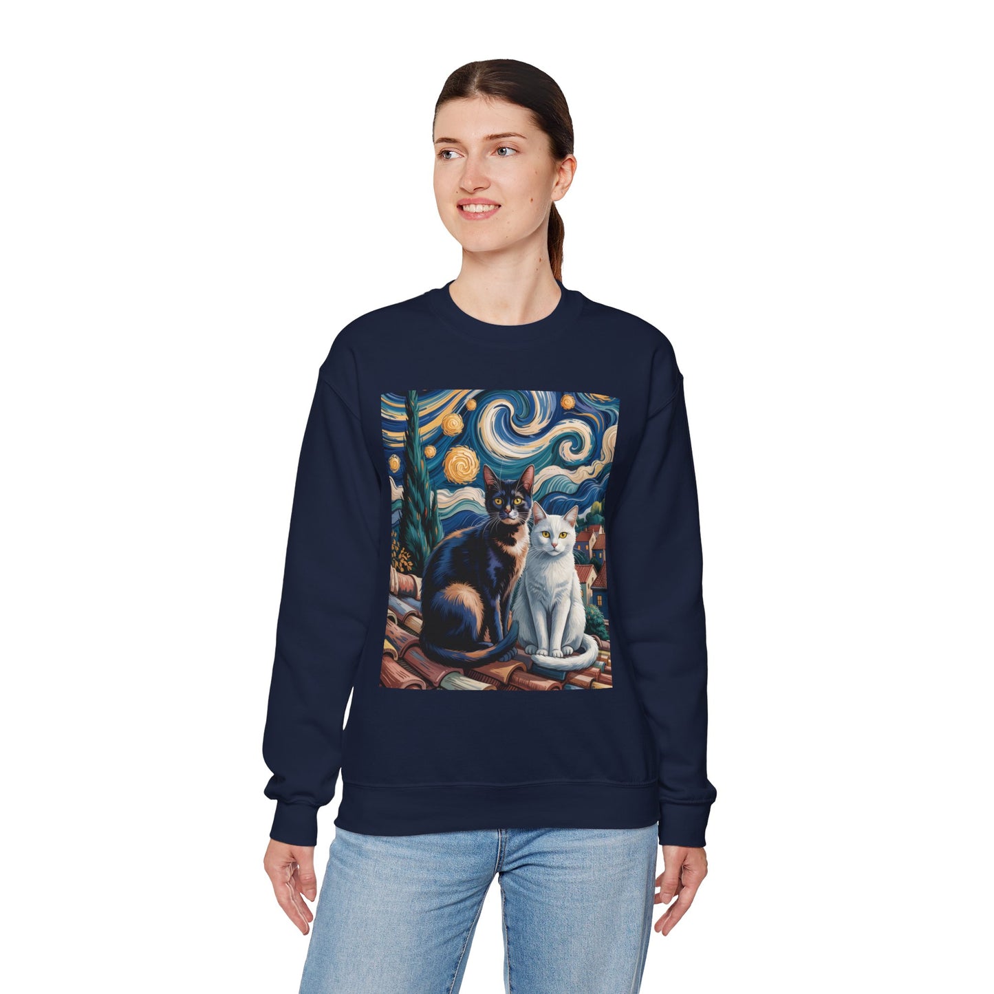 Van Gogh Style Cat Art Sweatshirt - Cozy Unisex Crewneck, Valentines Day Gift for Cat Lovers - 14764