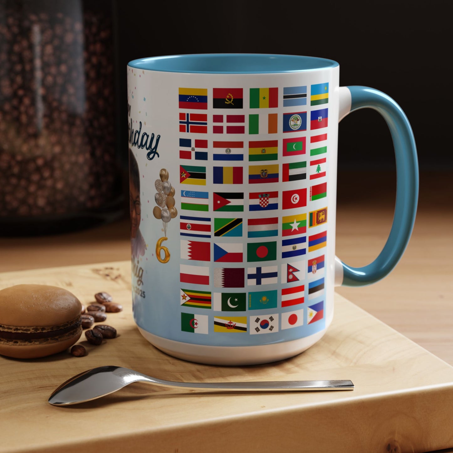 Kids, Happy Birthday, World Flag Fan, Details Customizable - Accent Coffee Mug (11, 15oz) - 11232