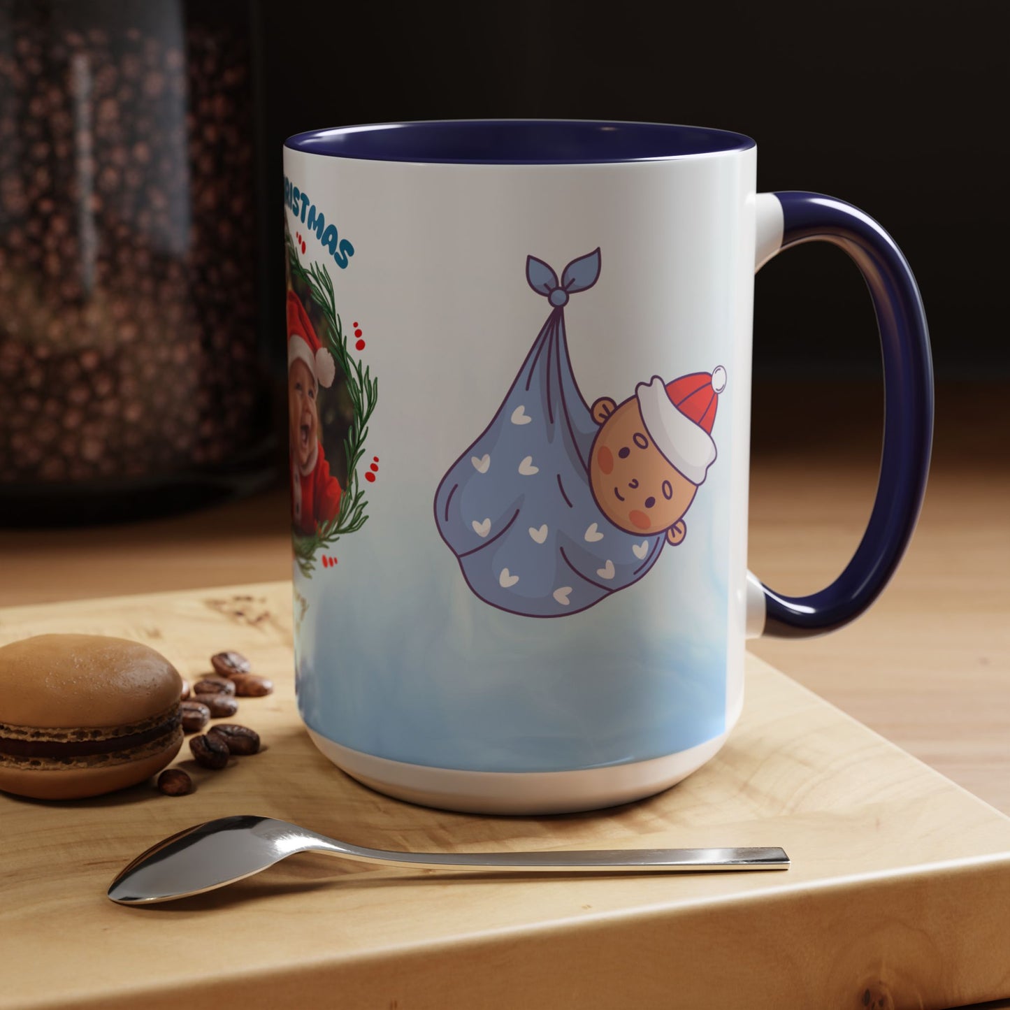 First Christmas, Baby Boy, Customizable - Accent Coffee Mug (11, 15oz) - 10073