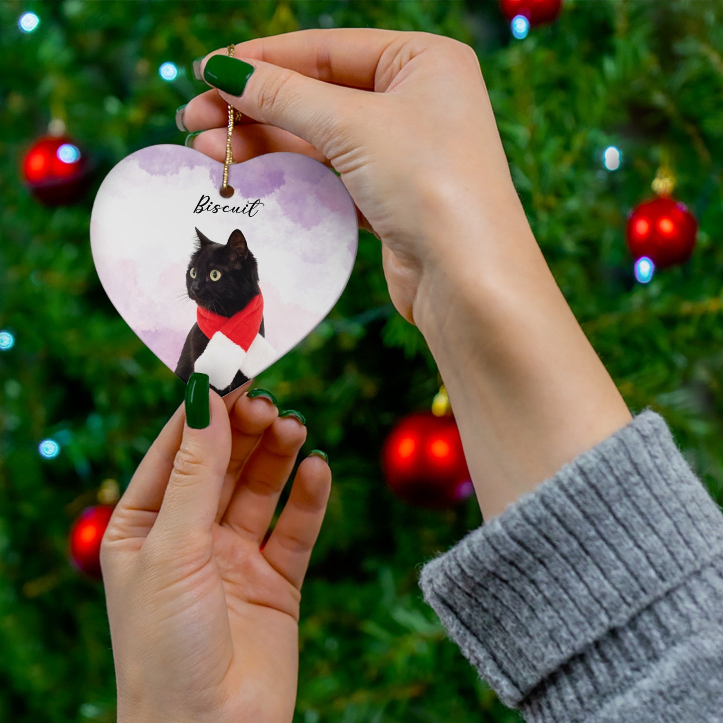 Christmas, Dogs & Cats, Customizable - Ceramic Ornament, 4 Shapes - 10119