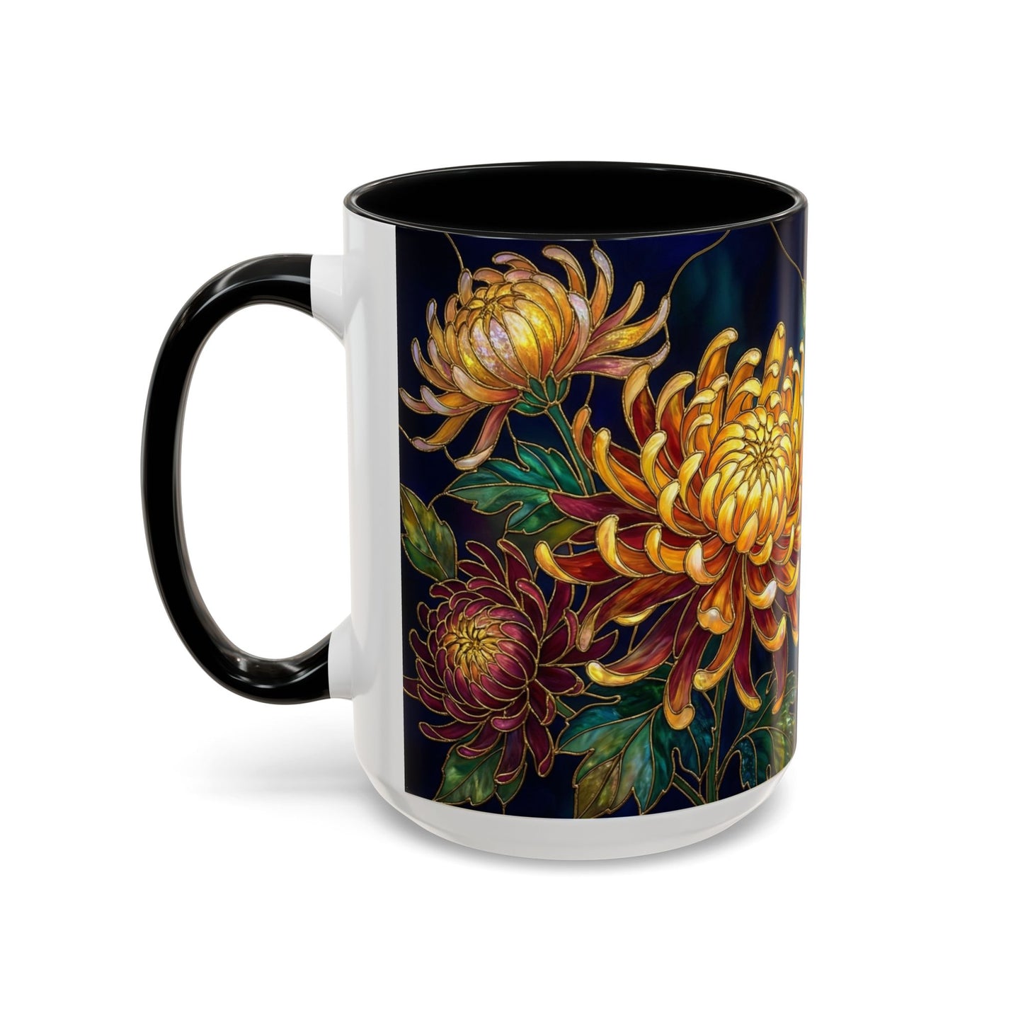 Chrysanthemum Floral Accent Coffee Mug — Stained Glass Design (11/15oz) - 14541