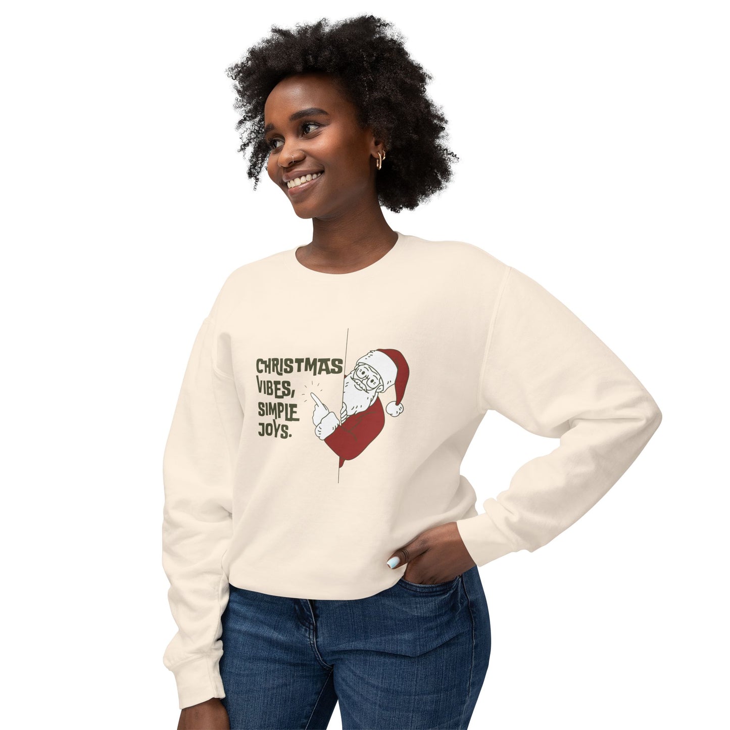 Christmas Vibes, Simple Joys - Unisex Lightweight Crewneck Sweatshirt