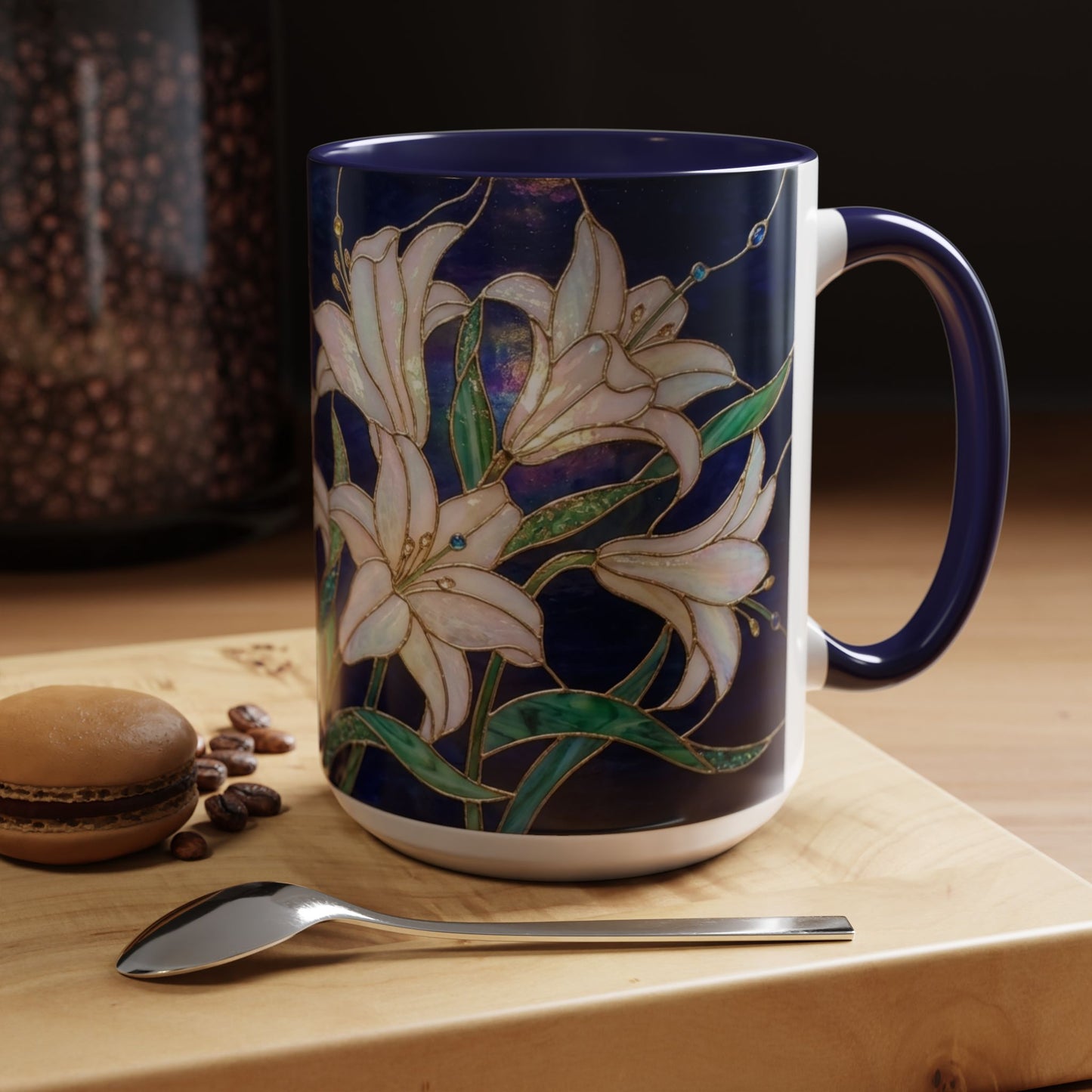Lily Floral Accent Coffee Mug — Stained Glass Style 11/15oz - 14575