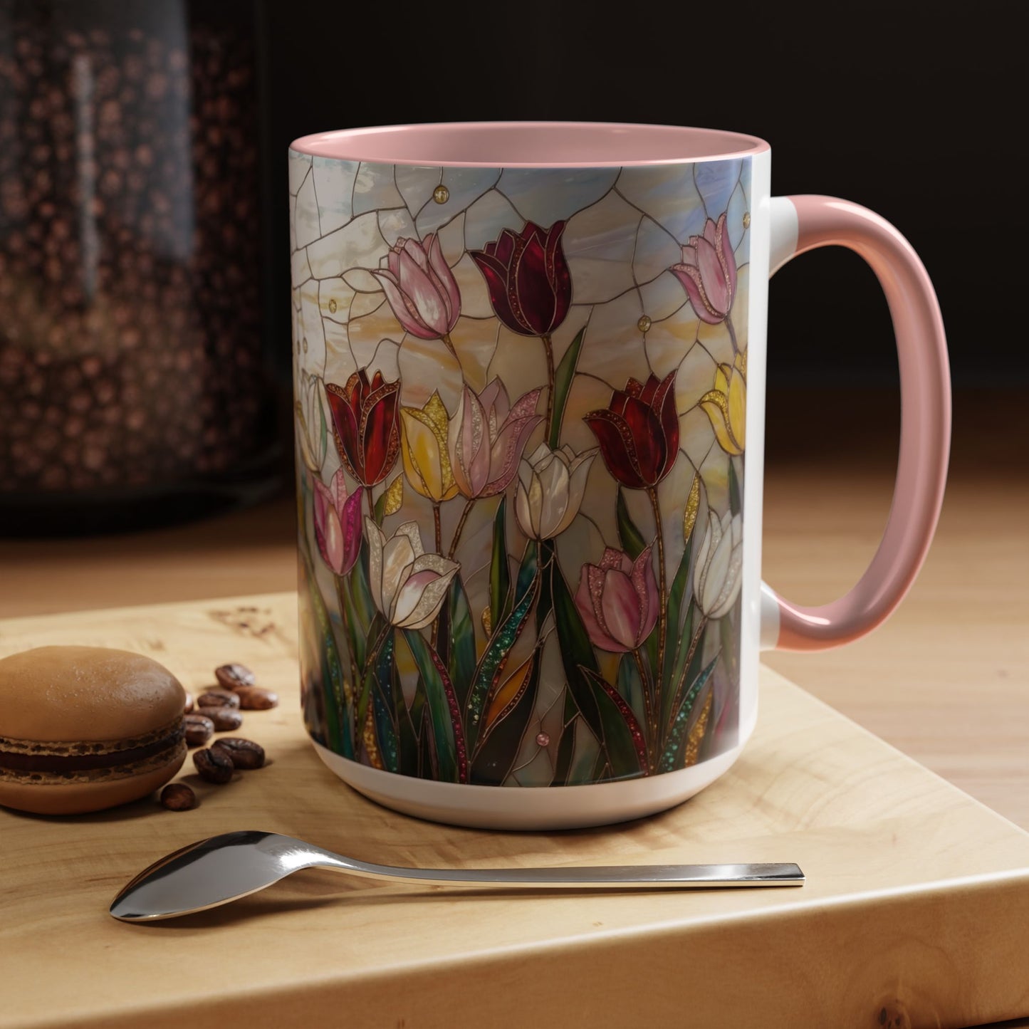 Tulip Stained Glass Accent Coffee Mug — Floral Spring Tea & Coffee Cup (11/15oz) - 14525