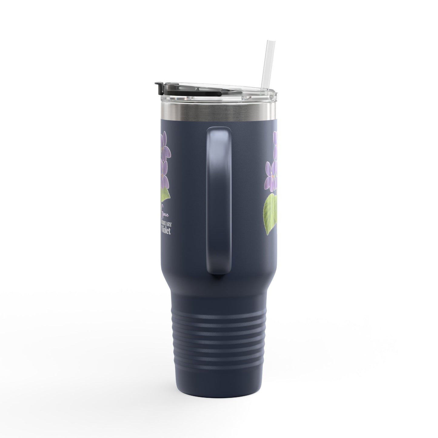 Violet Floral Tumbler – February Birth Flower Gift | 40oz Insulated Travel Mug, Customizable — 14688